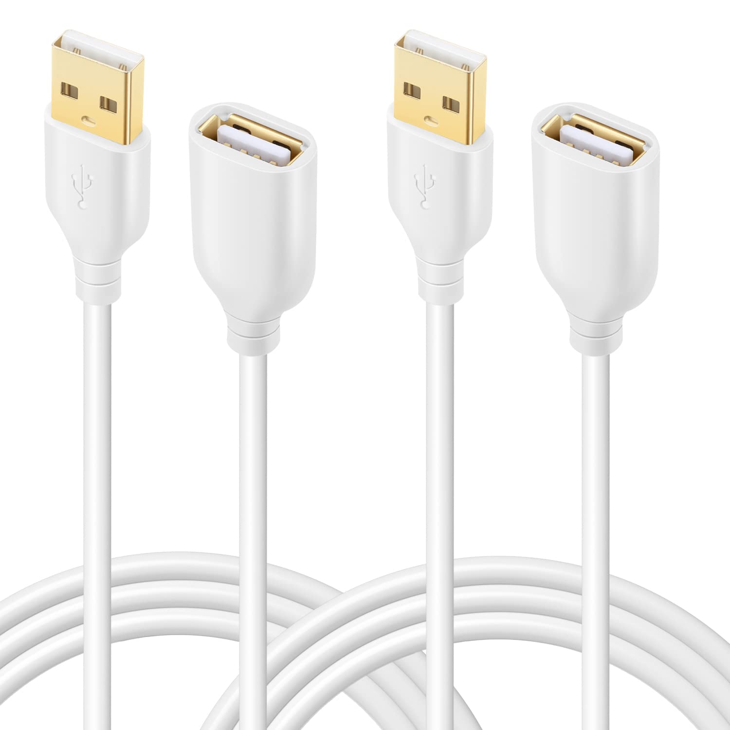 10ft USB 2.0 Extension Cable (2-Pack) - Male to Female USB Extender for Charging & Data Transfer - Compatible with Hard Drives, Keyboards, Mice, Printers & Phones - White | Perfect for Home Office & Gaming Setup