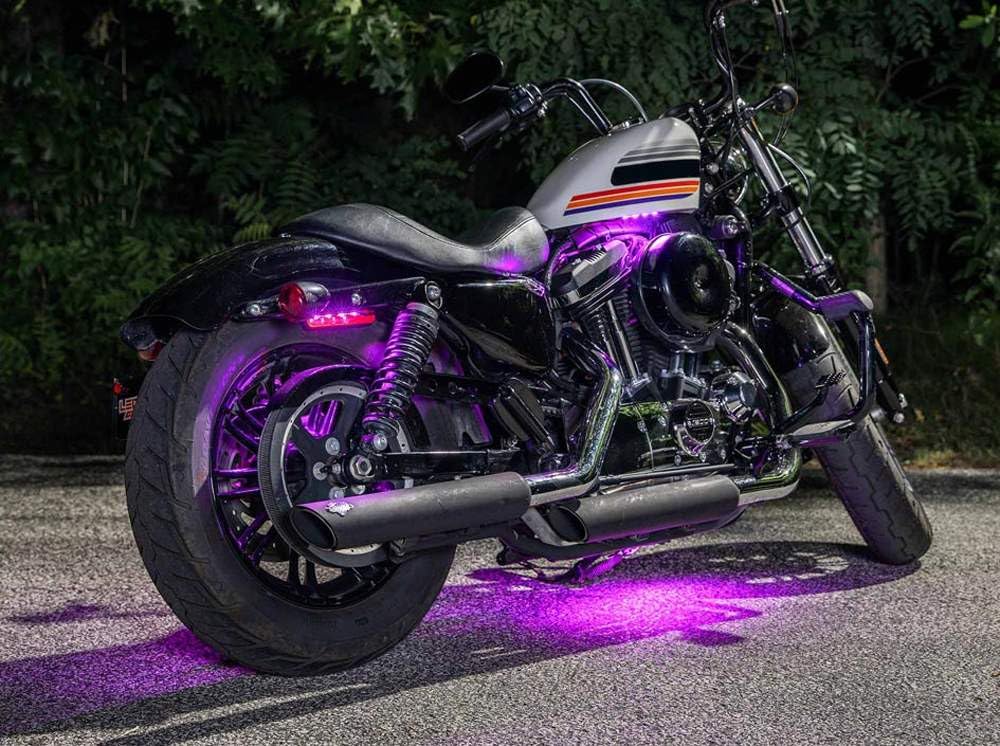 iJDMTOY 4pc Motorcycle LED Underglow Kit - RGB Neon Accent Lights for Night Riding, Ground Effect & Atmosphere Lighting - Fits Motorbikes, Trikes, Golf Carts, ATVs, UTVs - Perfect for Custom Bike Shows, Night Cruising & Off-Road Adventures