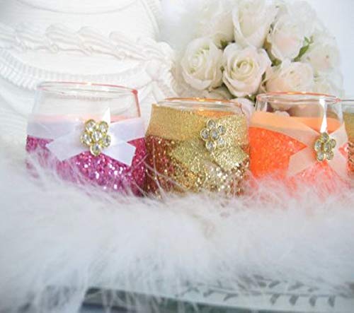 6 Hot Pink Fuchsia Glitter Candle Holders - Elegant Wedding Favors, Bridal & Baby Shower Centerpieces, Quinceanera Decorations - Perfect for Romantic Dinners, Party Table Decor, and Special Event Lighting