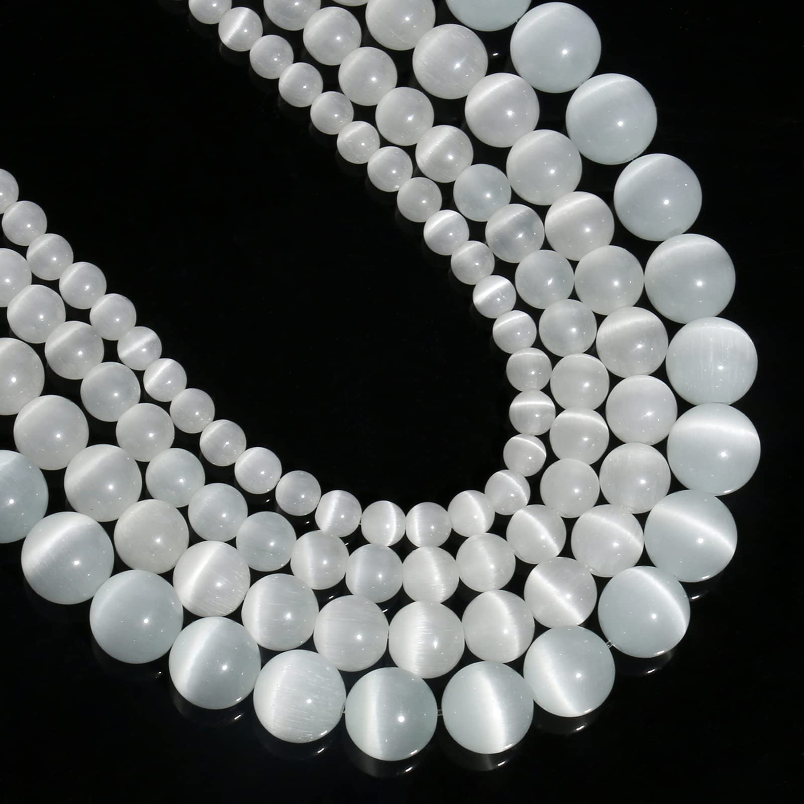 Yochus 6mm White Cat-Eye Round Loose Beads - Natural Stone Beads for Jewelry Making DIY Bracelets, Necklaces & Earrings - Perfect for Crafting, Gifts & Boho Style Accessories