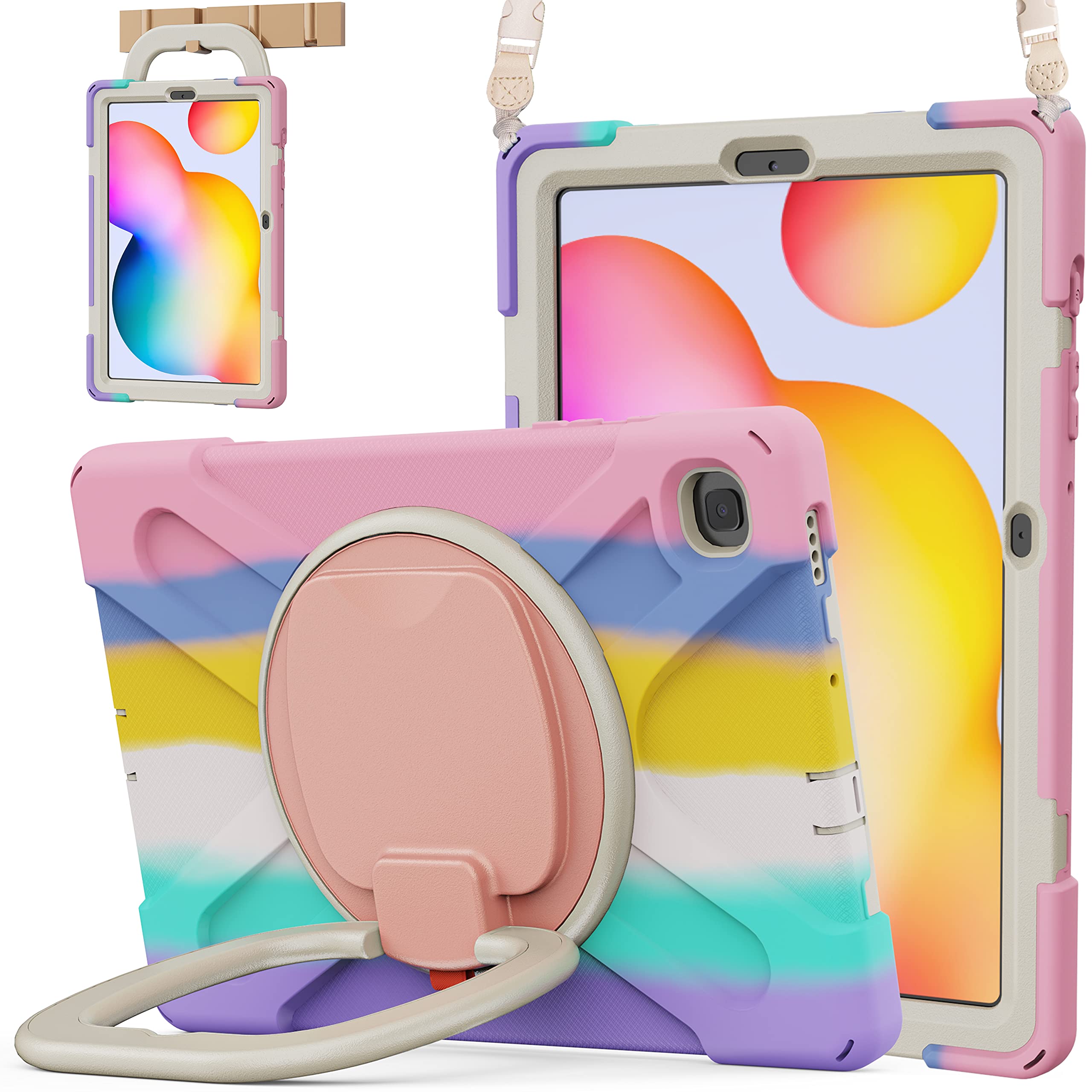 BATYUE Protective Case for Samsung Galaxy Tab S6 Lite 10.4 Inch 2022/2020 (SM-P610/SM-P613/SM-P615/SM-P619) - Shockproof Cover with Pencil Holder & 360° Swivel Stand | Kids-Friendly Durable Tablet Case in Pink | Perfect for School, Travel, and Home Use
