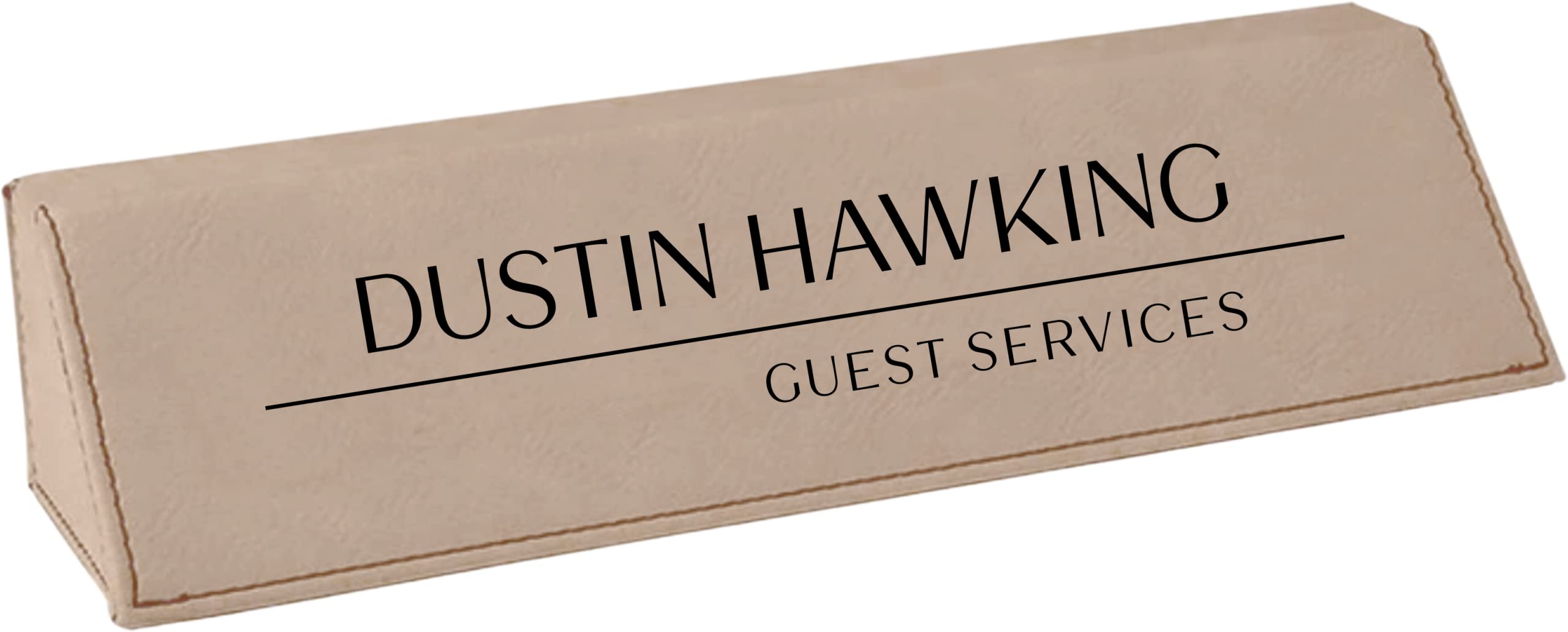 Personalized Office Desk Name Plate - Custom Engraved Leatherette Desk Wedge in Light Brown | Perfect Gift for Coworkers, Teachers & Graduates | Professional Office Decor & Workspace Organization Accessory
