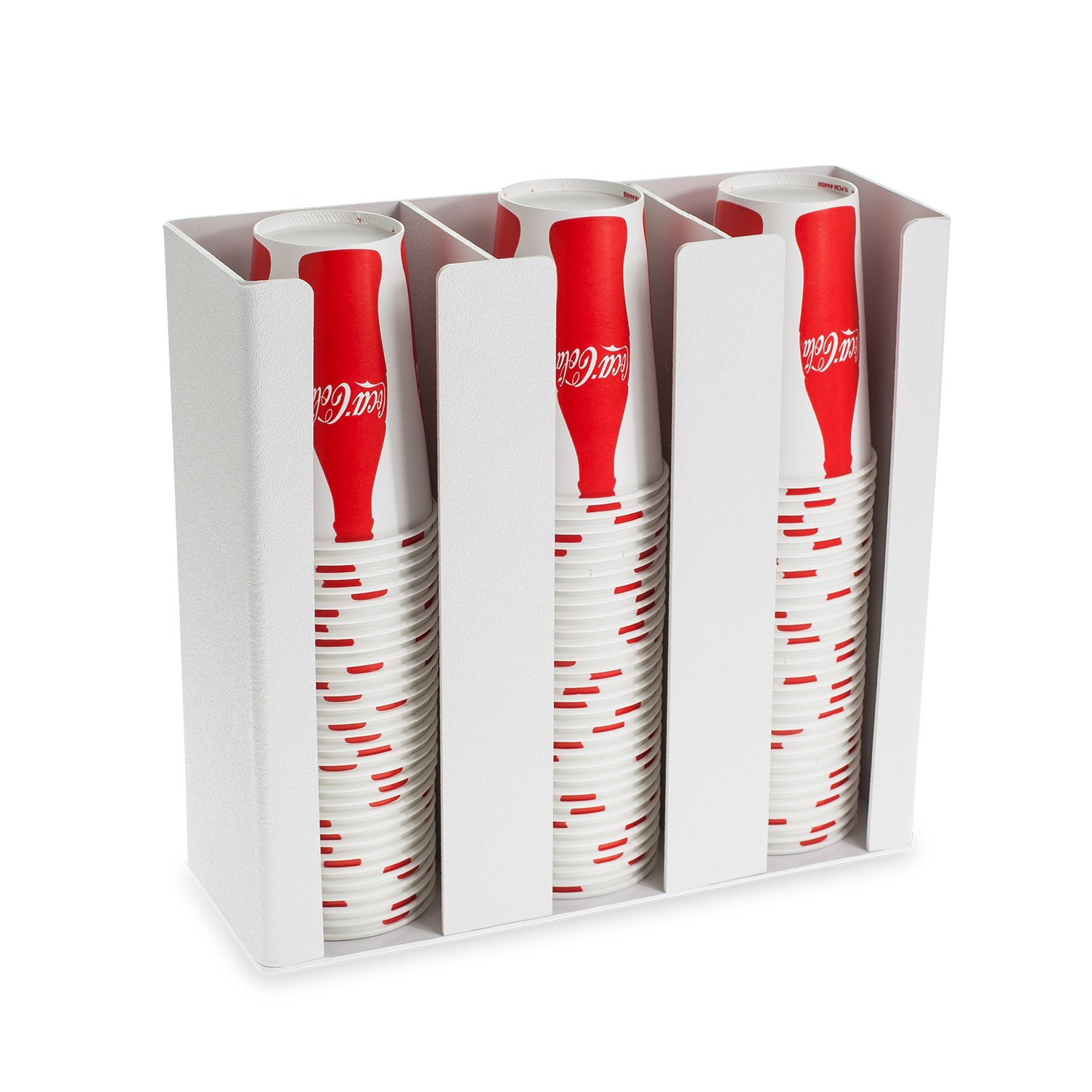 Premium White Coffee Cup & Lid Organizer - Wall Mount or Countertop Soda Fountain Accessory (3-Sleeve) - Perfect for Restaurants, Cafes, and Home Kitchens