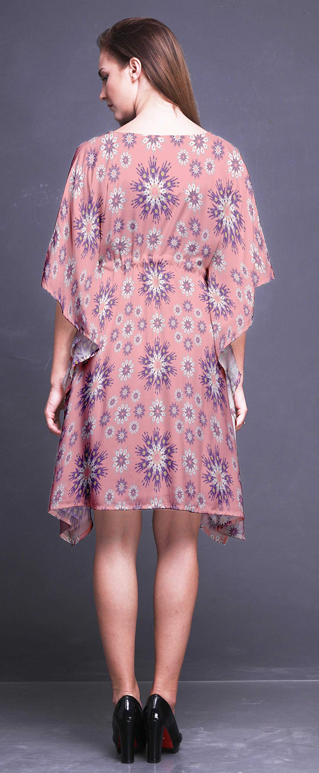 Bimba Women's Short Beach Kaftan - Flowy Bikini Cover Up Midi Dress for Summer Vacation, Pool Party & Beach Outfits
