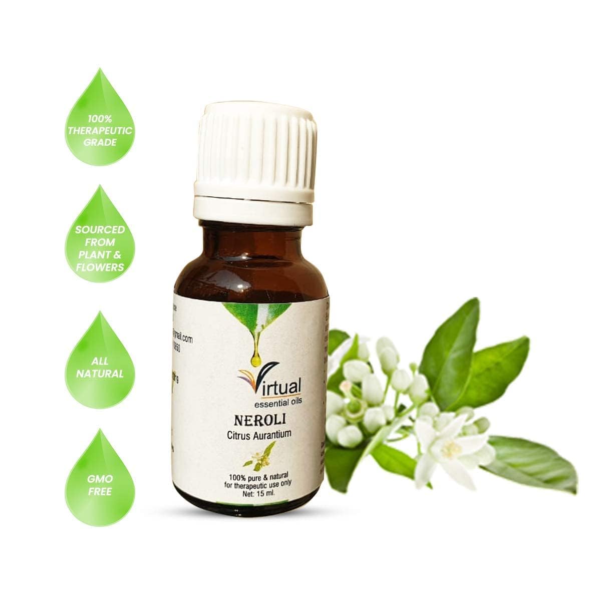 100% Pure Neroli Essential Oil - Undiluted, Therapeutic Grade for Anti-Aging, Acne, Dry Skin & Wrinkles - Aromatherapy & Skincare (15ml) - Perfect for Massage, Diffusers & DIY Beauty Products