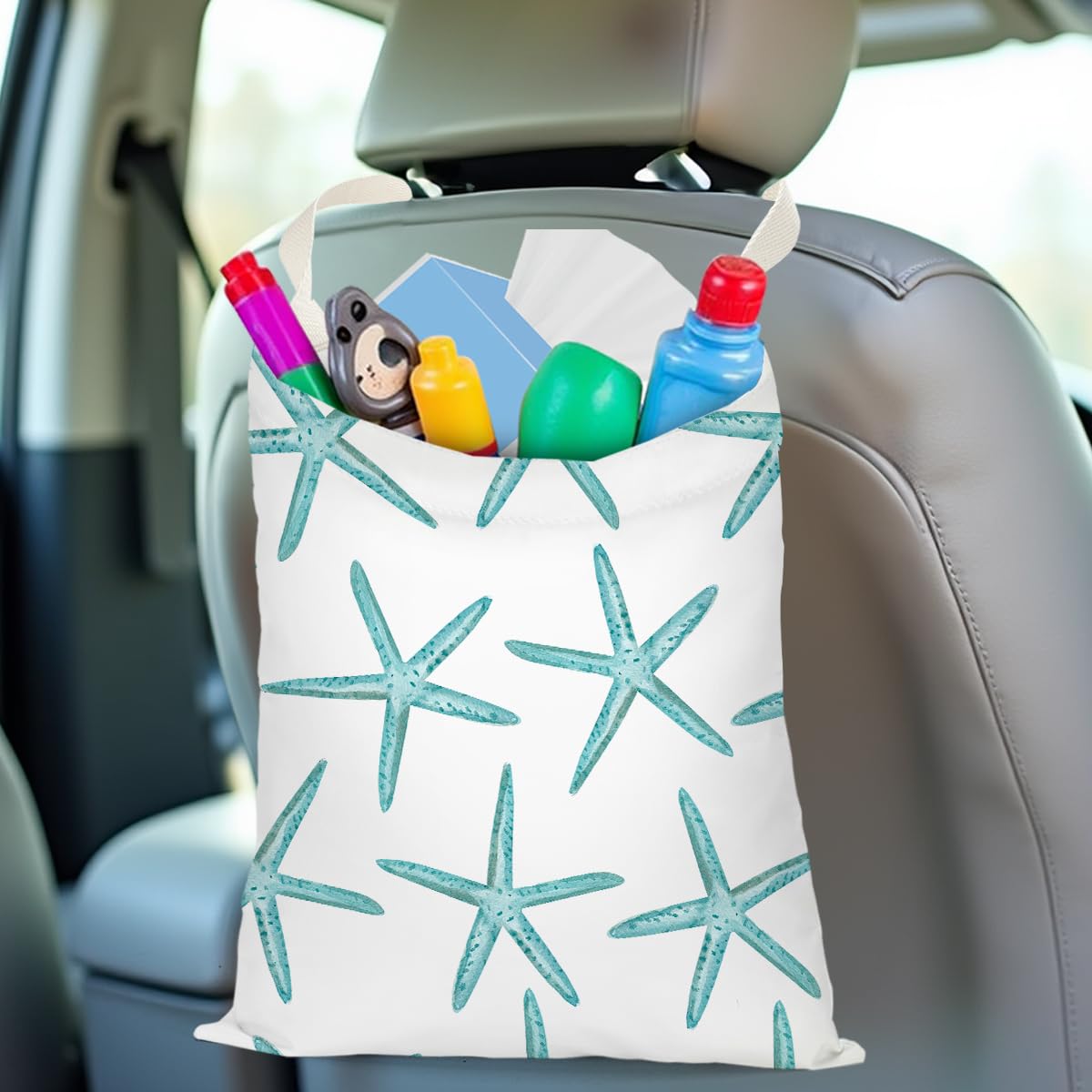 Waterproof Hanging Car Trash Bag - Car Garbage Can Organizer for Back Seat, Vehicle Accessories | Travel, Camping & Road Trip Essentials | Ocean Starfish Sailboat Anchor Decor