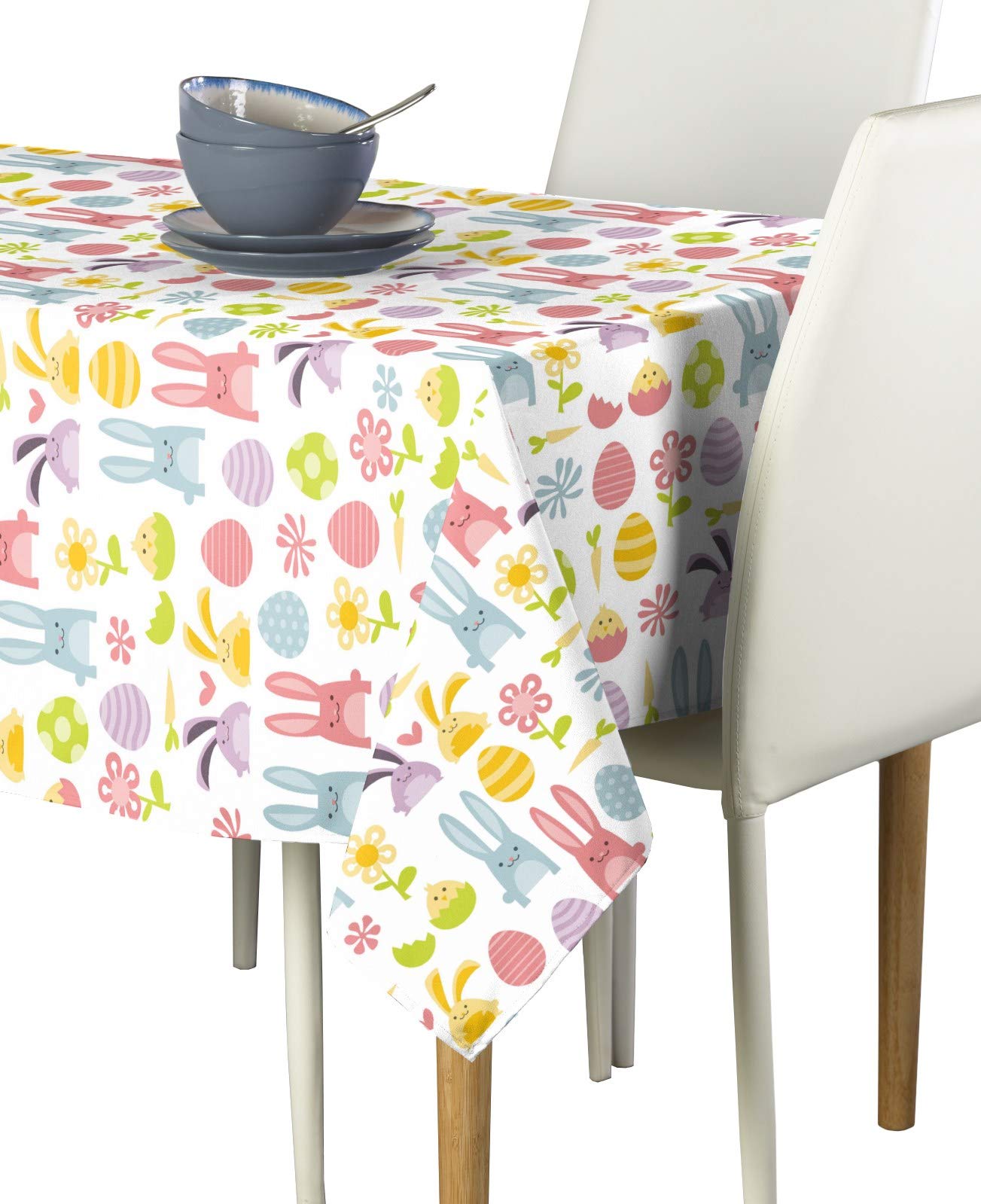 Easter Tablecloth 60x120 Inches - Rectangular Fabric Table Cover with Easter Eggs & Bunnies Design - Machine Washable, Stain Resistant - Made in USA - Perfect for Easter Dinner, Spring Parties & Holiday Decorations