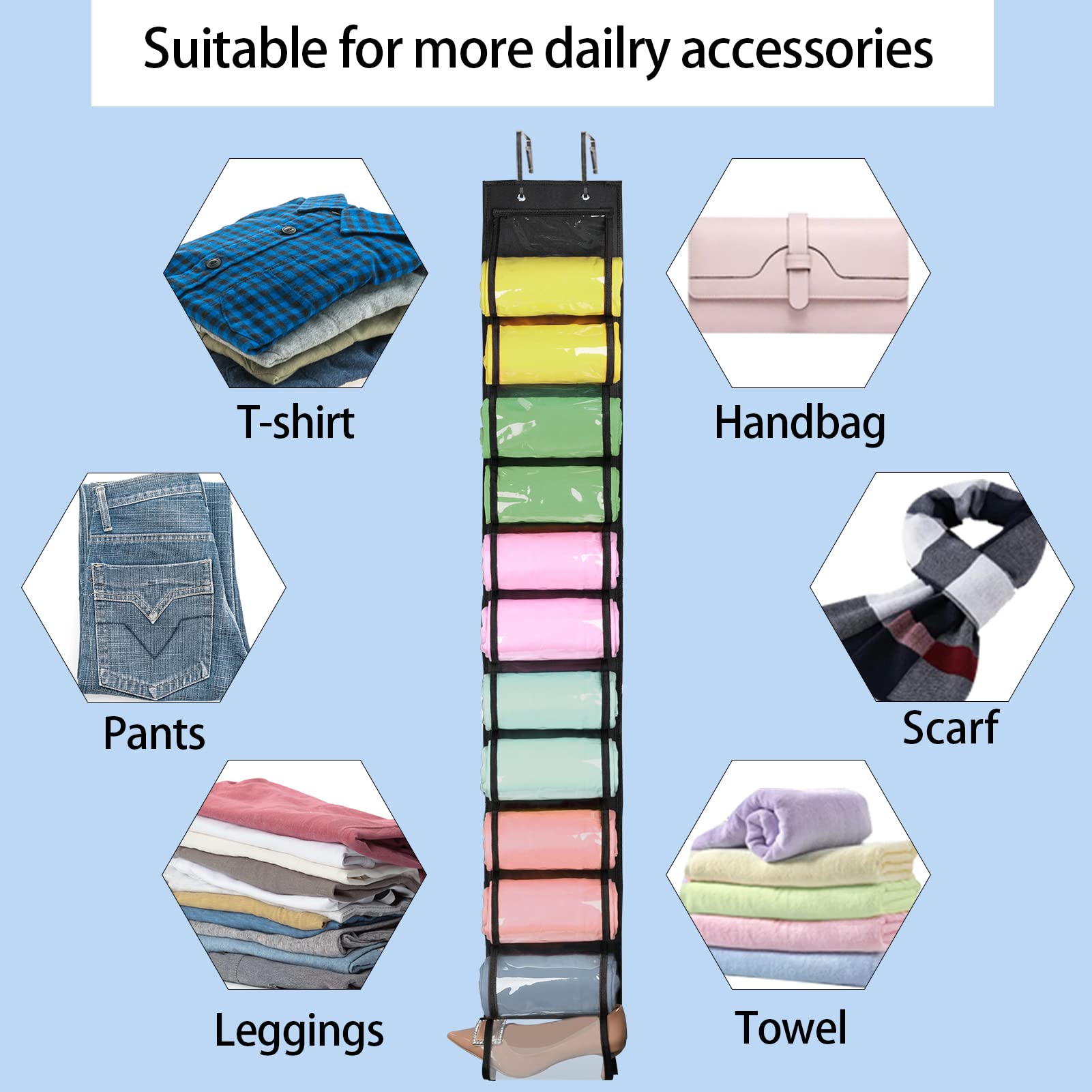 24 Compartment Hanging Closet Organizer for Leggings, Jeans & Clothes Storage - Space Saving Wardrobe Organizer for Closet, Bedroom & Travel