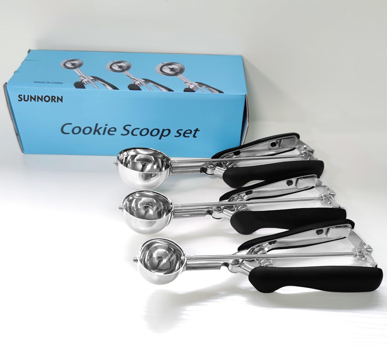 Stainless Steel Cookie Scoop Set - 3 Pack (#60, #40, #20 Sizes) for Baking Cookies, Cupcakes & Ice Cream | Non-Slip Grip | 18/8 Stainless Steel | Perfect for Home Bakers & Professional Chefs