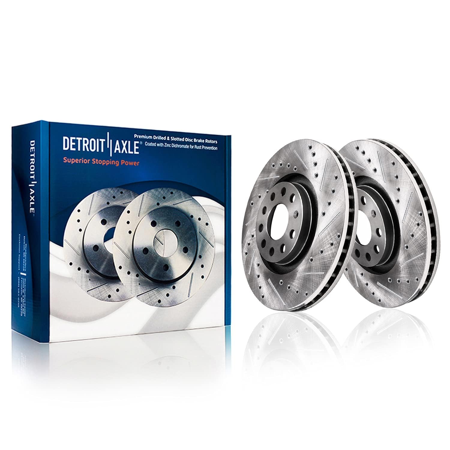 Detroit Axle Front Brake Kit for Volkswagen Jetta Golf EOS Audi A3 Quattro - Drilled & Slotted Brake Rotors & Ceramic Brake Pads (11.34 Inch) | High Performance Braking System for City Driving & Highway Safety