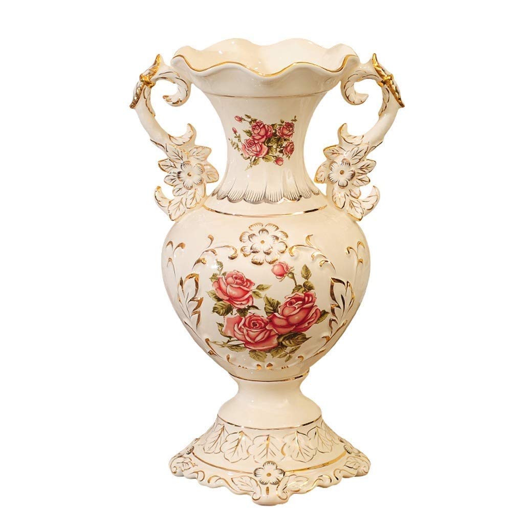 Hand-Painted Tall White Ceramic Vase - 32×20cm European Style Large Flower Vase for Wedding Gift, Home & Office Decor - Perfect for Living Room Centerpiece, Dining Table, Bedroom & Hotel Decoration