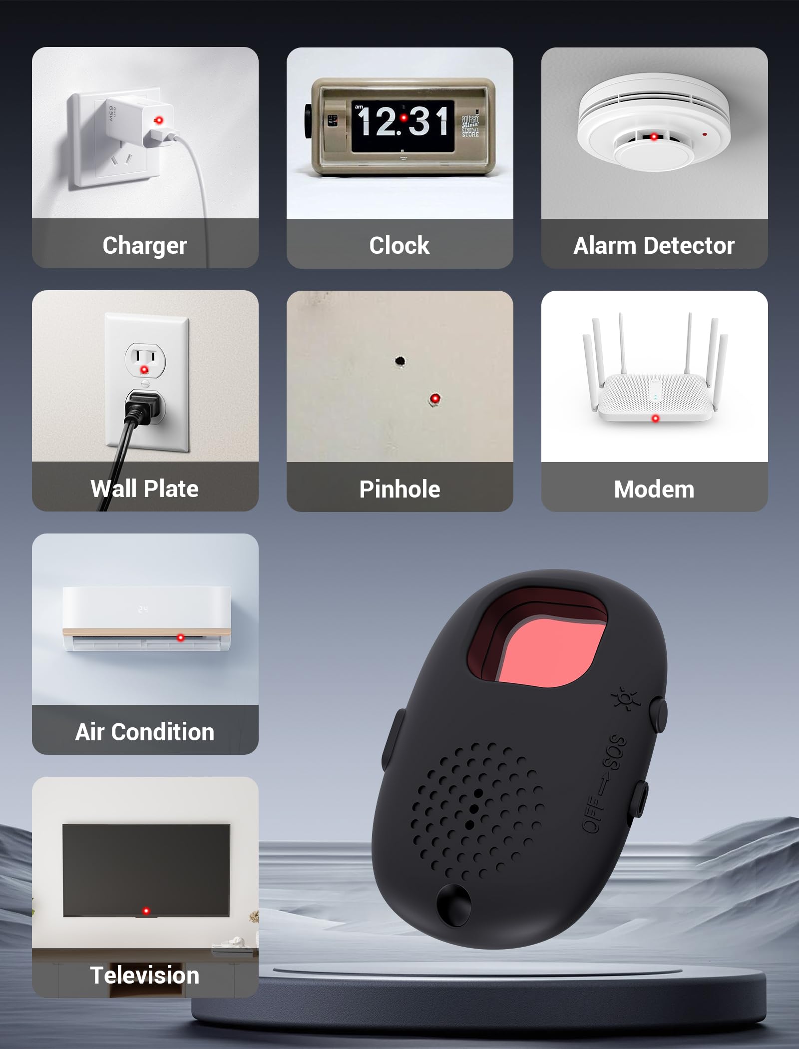 **Hidden Camera Detector - Anti Spy Device Finder for Hotel, Travel, Home, Airbnb | Portable Bug Detector for Bedroom, Bathroom & Office | Black**    *(Perfect for Travelers, Privacy Protection, Security Checks & Suspicious Area Scans)*