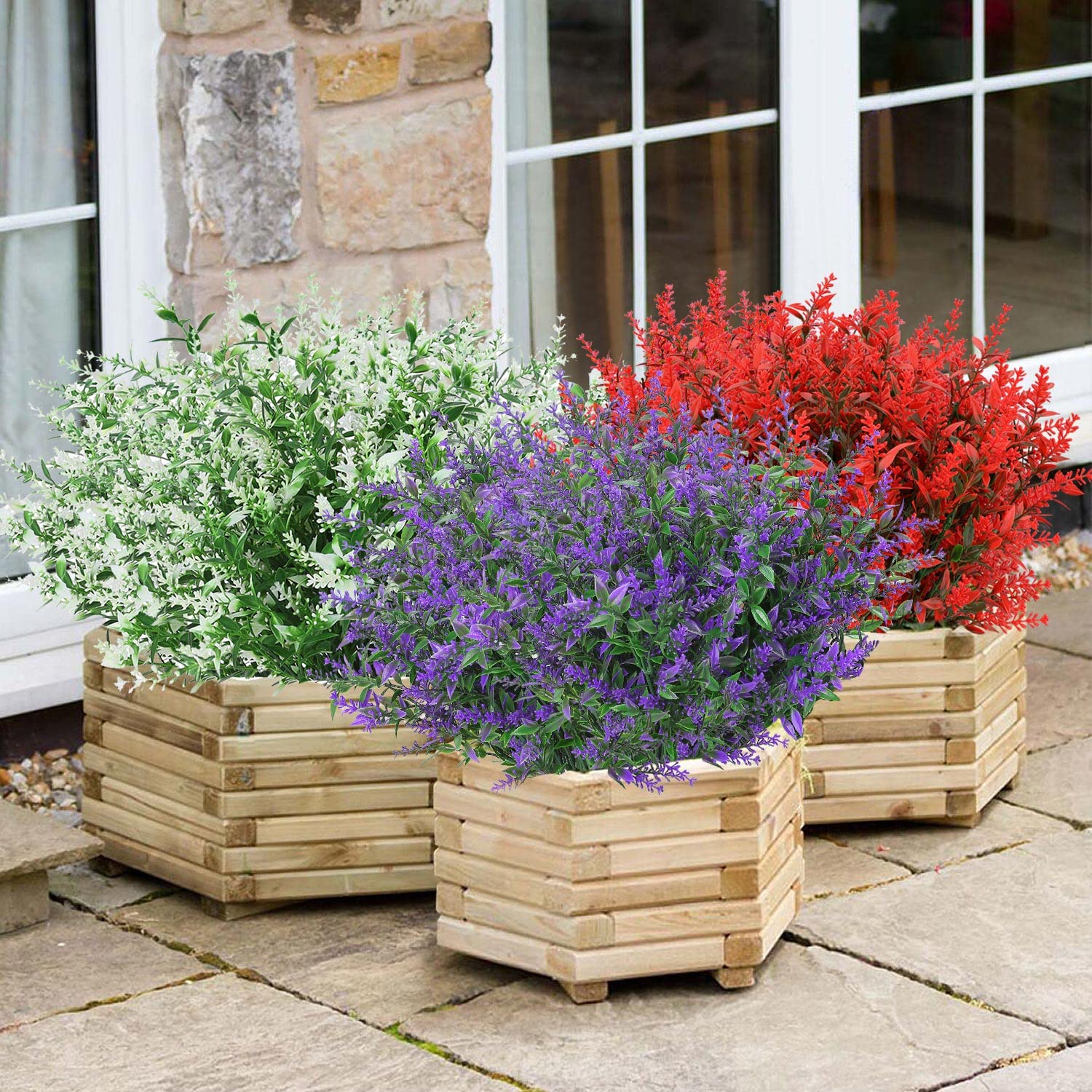 24 Pack Artificial Lavender Flowers - UV Resistant Faux Plastic Plants for Outdoor Garden, Porch, Window Box Decor - No Fade Fake Flowers for Home, Wedding, Party Decoration (Hot Pink)