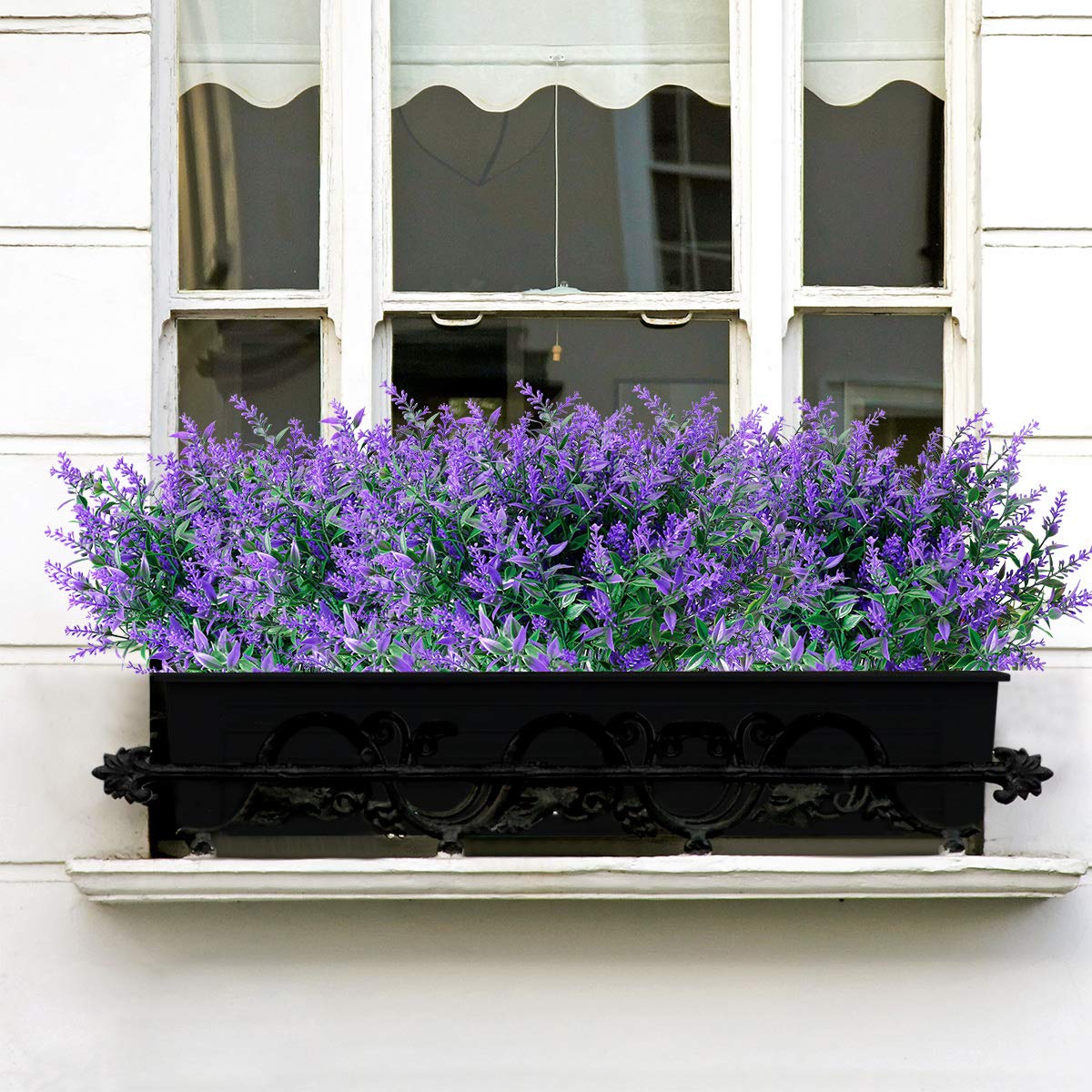 8 Bundles Artificial Lavender Flowers - UV Resistant Faux Plastic Plants for Outdoor Garden, Porch & Window Box Decor - No Fade, All Weather (Purple) - Perfect for Home, Wedding & Party Decoration