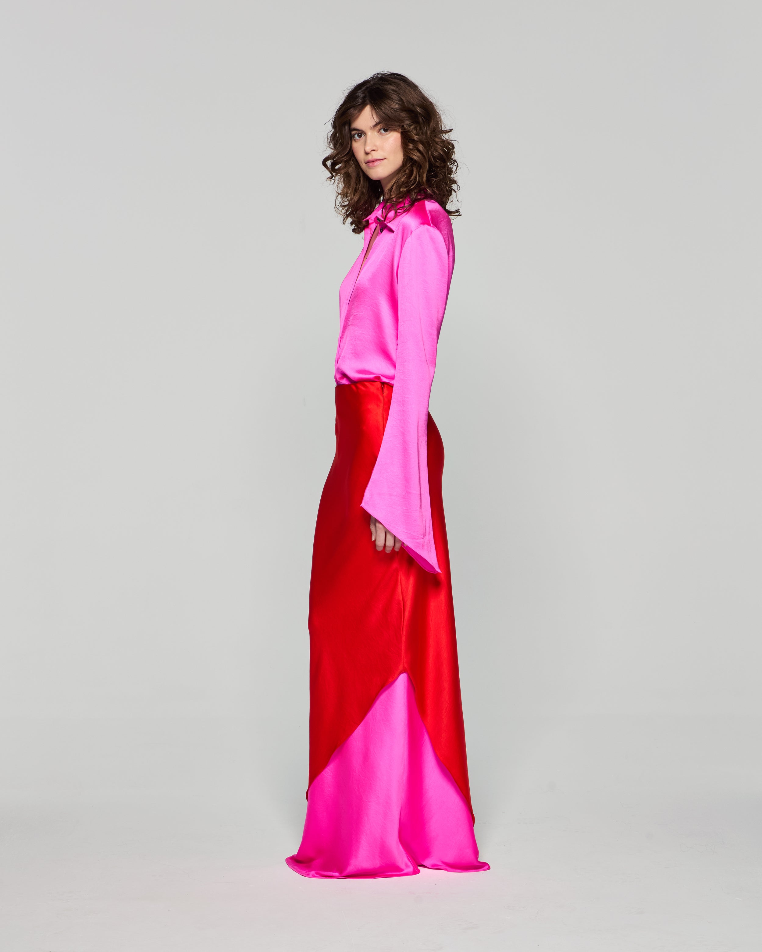 Double Layer Maxi Skirt for Women - Bright Red & Pink Flowy Long Skirt - Perfect for Summer, Beach, Boho Outfits & Casual Wear