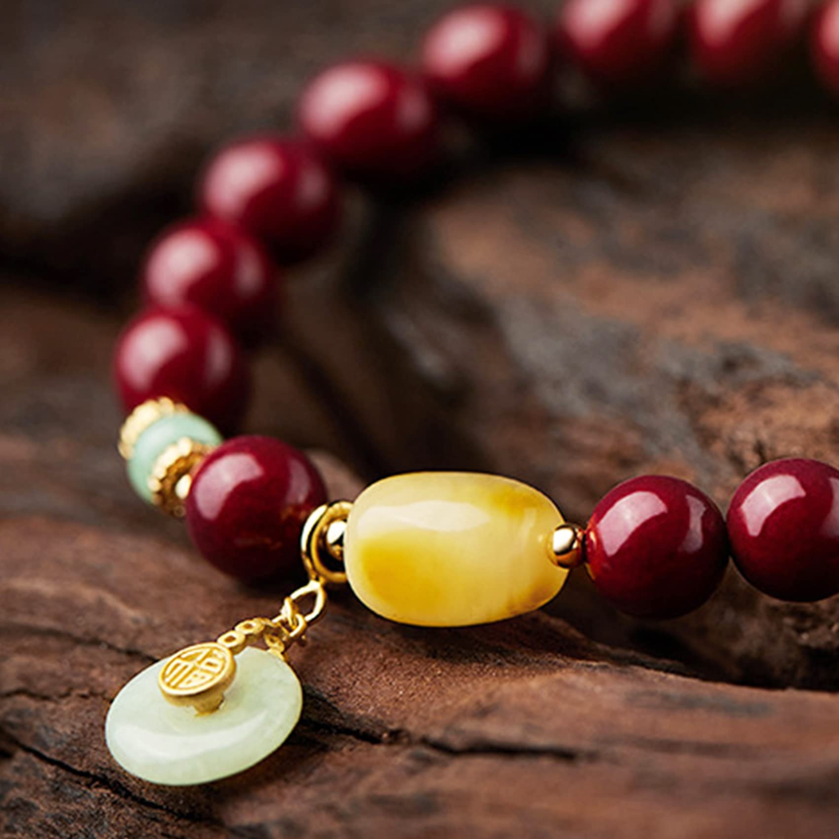 Feng Shui Wealth Bracelet - Natural Cinnabar Crystal Stone Bracelet with Harmony Buckle & Charm Pendant - Good Luck Talisman, Chakra Healing, Quartz Amulet for Positive Energy & Prosperity | Perfect for Meditation, Yoga, Spiritual Healing & Daily Wear