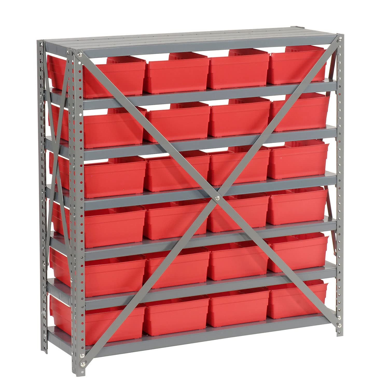 Global Industrial 7-Shelf Steel Storage Rack with 24 Plastic Bins (4