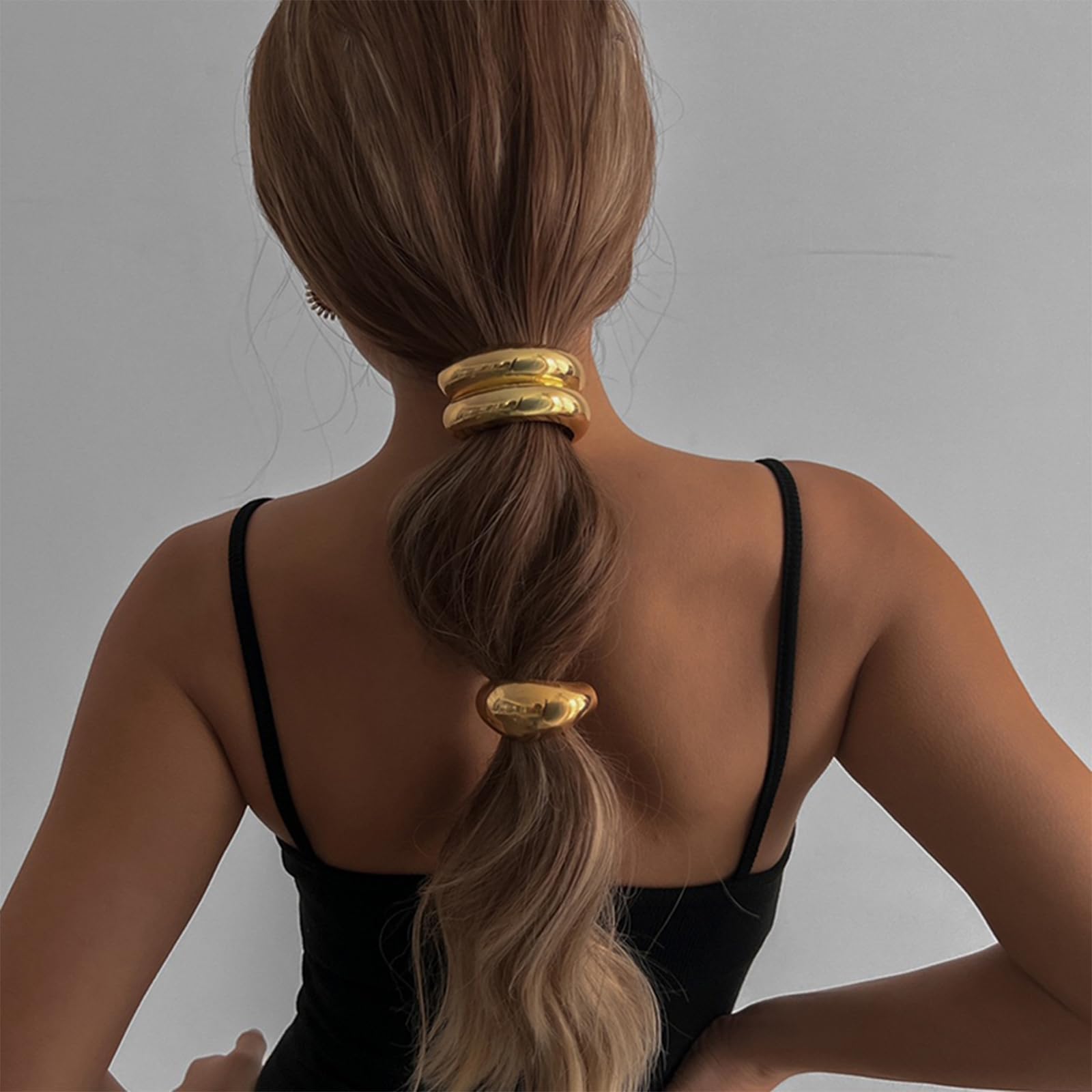 Gold & Silver Metal Hair Ties for Women - Geometric Elastic Hair Cuff Wraps for Thick Hair - Durable Hair Accessories for Workouts, Office & Everyday Styling