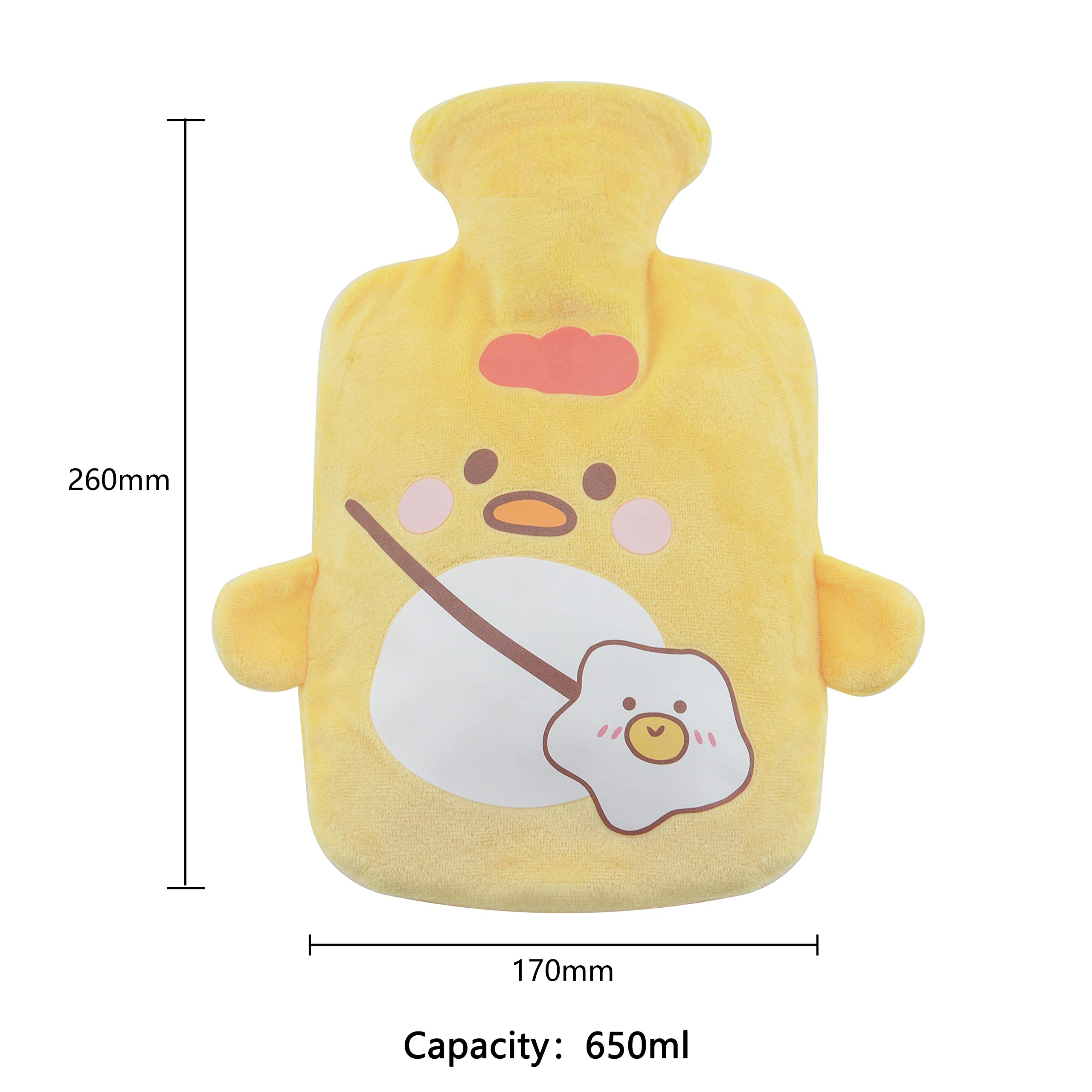 650ml Yellow Hot Water Bottle with Soft Removable Wool Cover - Leak-Proof PVC for Pain Relief, Hot/Cold Therapy - Perfect for Hand/Foot Warming, Bed Warmer & Menstrual Cramp Relief
