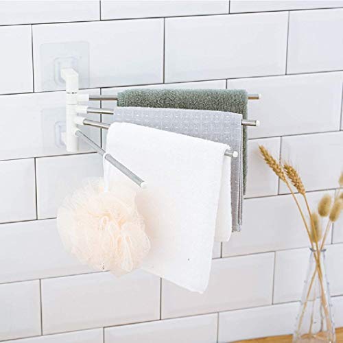 Stainless Steel 4-Bar Rotating Wall Mounted Towel Rack Holder - Space Saving Bathroom & Kitchen Storage Organizer for Hand Towels, Washcloths & Bath Towels - Perfect for Small Spaces, Apartments & Dorm Rooms
