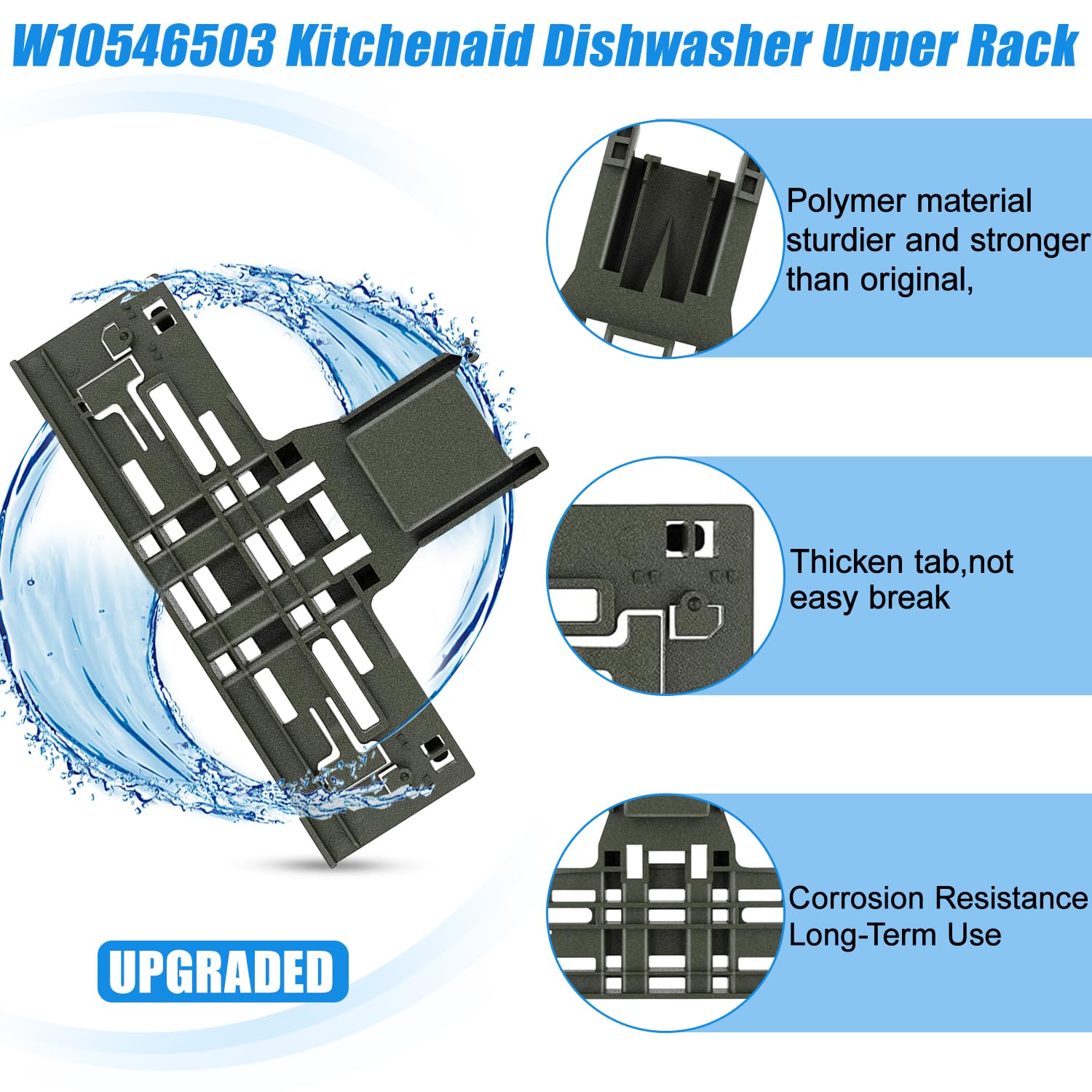 Upgraded Dishwasher Top Rack Adjuster Replacement Part - Compatible with KitchenAid W10546503, Whirlpool & Kenmore Dishwashers (KDTE334GPS0, KDTM354DSS4) - Fixes Loose or Broken Upper Rack for Smooth Dish Loading in Your Kitchen