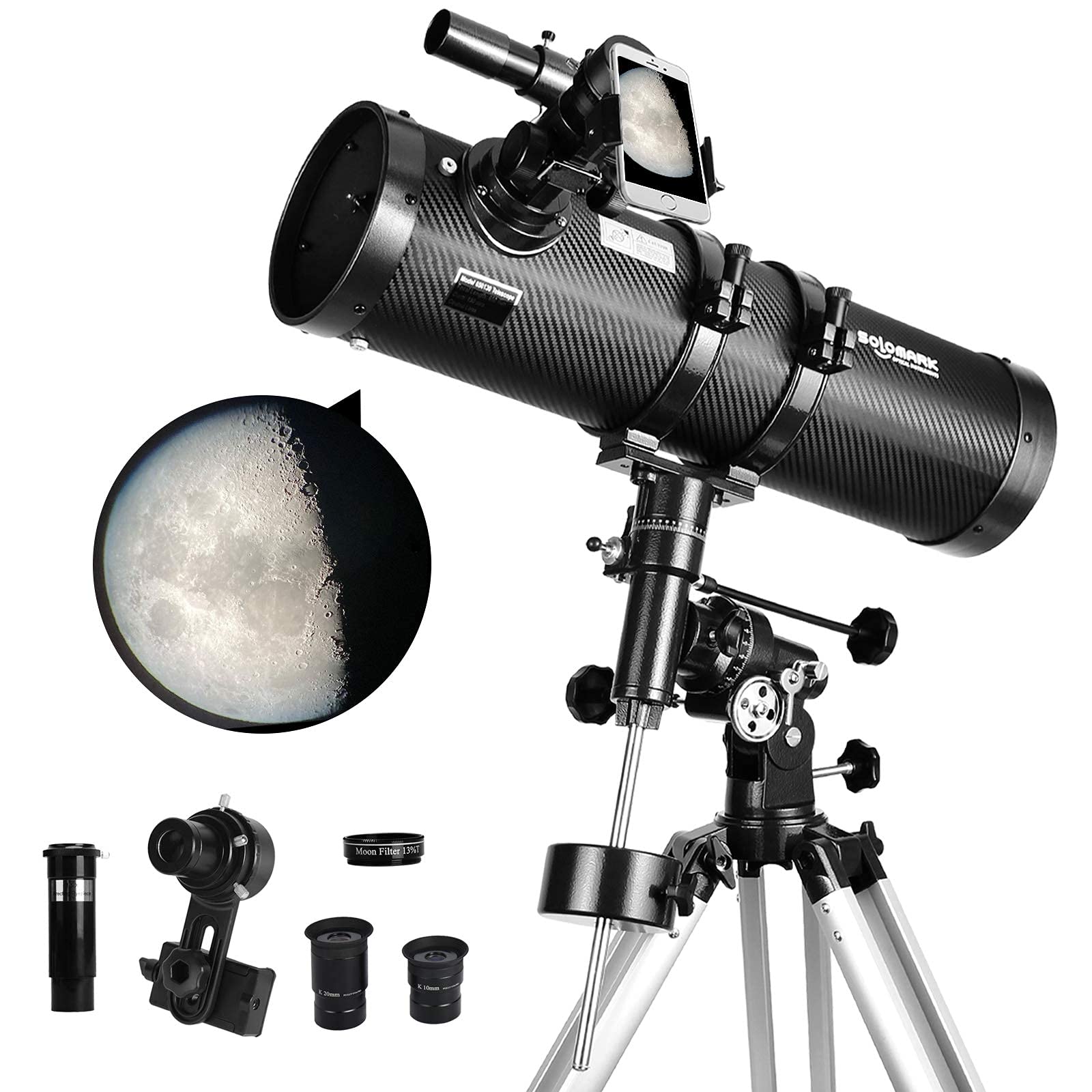130EQ Newtonian Reflector Telescope for Adults - Professional Astronomy Telescope with 1.5X Barlow Lens, Smartphone Adapter & 13% Moon Filter - Perfect for Stargazing, Astrophotography & Celestial Observation