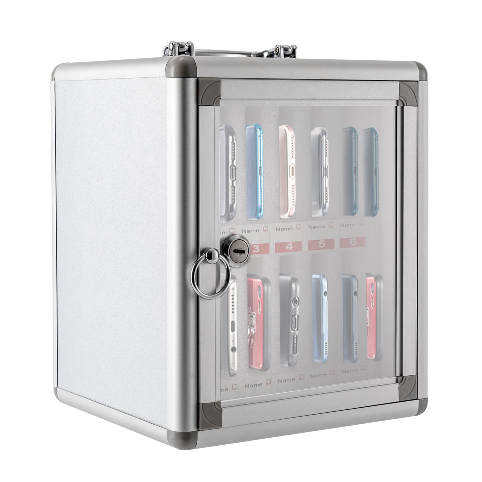 Secure 12-Slot Aluminum Alloy Cell Phone Lock Box with Safety Lock - Wall Mounted Phone Storage Cabinet for Classroom, Teachers & Offices | Ideal for Schools, Meetings & Focus Areas