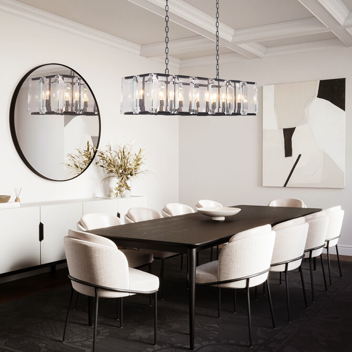 Apricity Crystal Rectangular Chandelier - Modern LED Ceiling Light Fixture for Dining Room, Living Room & Bedroom | Elegant Home Decor Lighting Solution