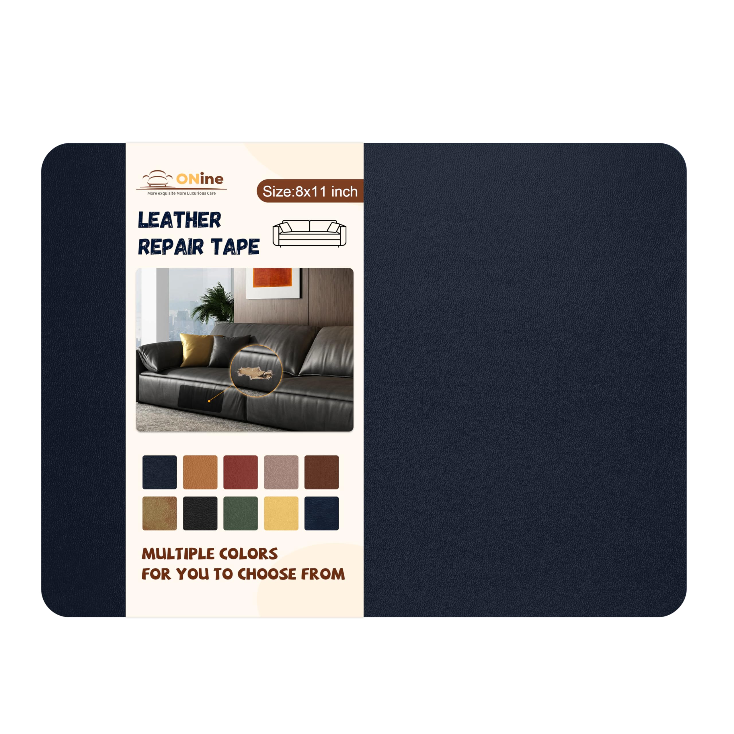 ONine Leather Repair Patch - Self-Adhesive Couch Patch (8x11 Inch, Navy Blue) | Scratch Repair for Sofas, Car Seats, Handbags & Jackets | Easy Peel & Stick Application | Perfect for Home, Office & Vehicle Interior Maintenance