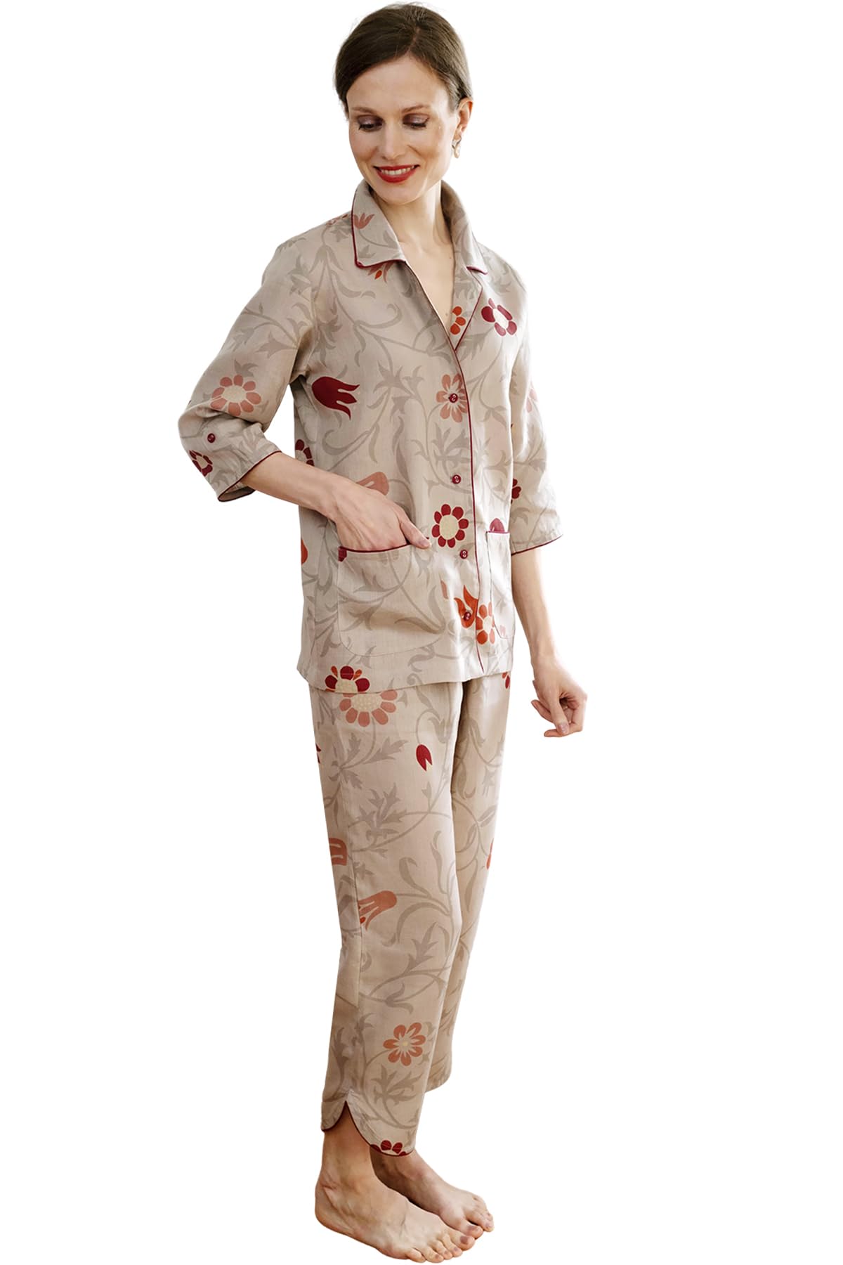 Luxury Women's Pajama Sets - Soft Notch Collar Capri Pants with Piping, 2-Piece Lounge Wear Set | European Crafted Comfort for Sleep, Relaxation & Home Wear
