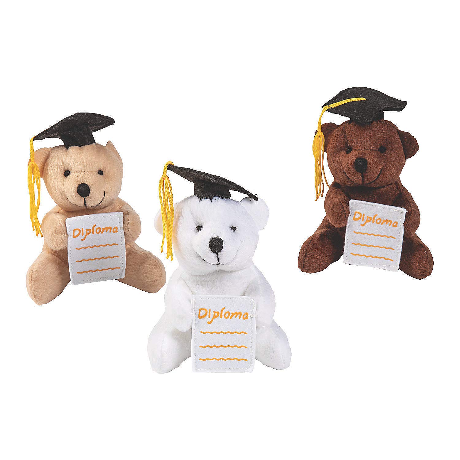 Fun Express Graduation Diploma Pocket Bears - 12 Piece Set - Cute Plush Toy for Graduation Gifts, Party Favors & School Celebrations
