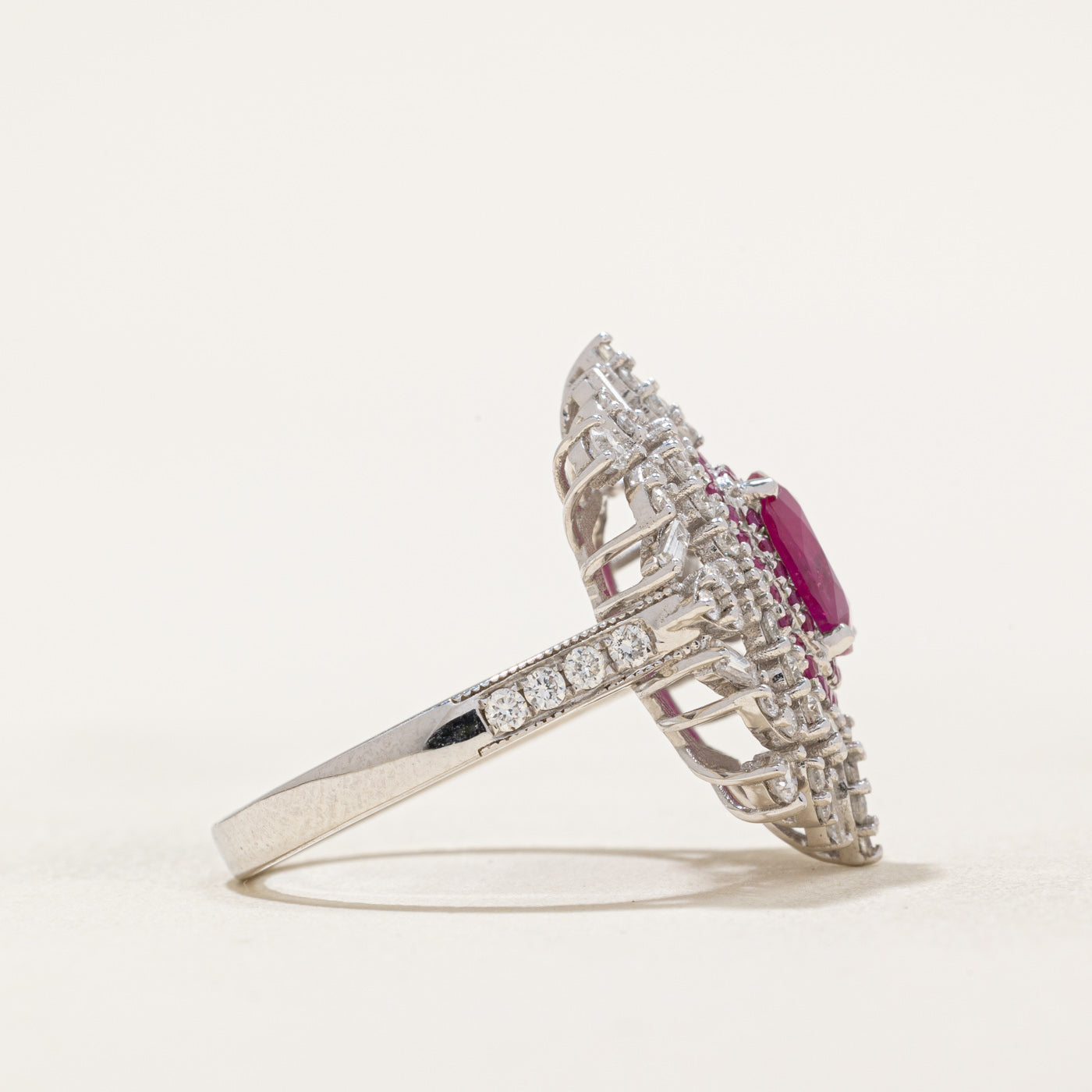 Natural Unheated Burma Ruby & Diamond Cocktail Ring - 1.82ctw (0.90ct Ruby) - Size 6.5 - Elegant Jewelry for Parties, Weddings & Special Occasions