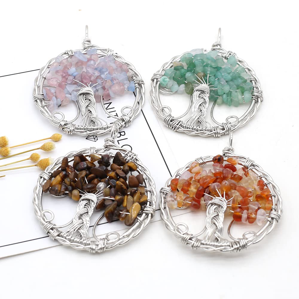 Healing Crystal Pendants - Natural Tree of Life Quartz Gemstone Charms for Jewelry Making, Positive Energy & Good Fortune | Spiritual Gift, Meditation Accessory, Yoga Jewelry