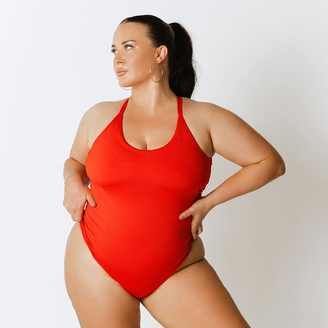 Freestyle One Piece 2.0 Swimsuit for Women - Red Color High Waist Bikini Bathing Suit - Perfect for Beach Vacation, Pool Party & Summer Swimming