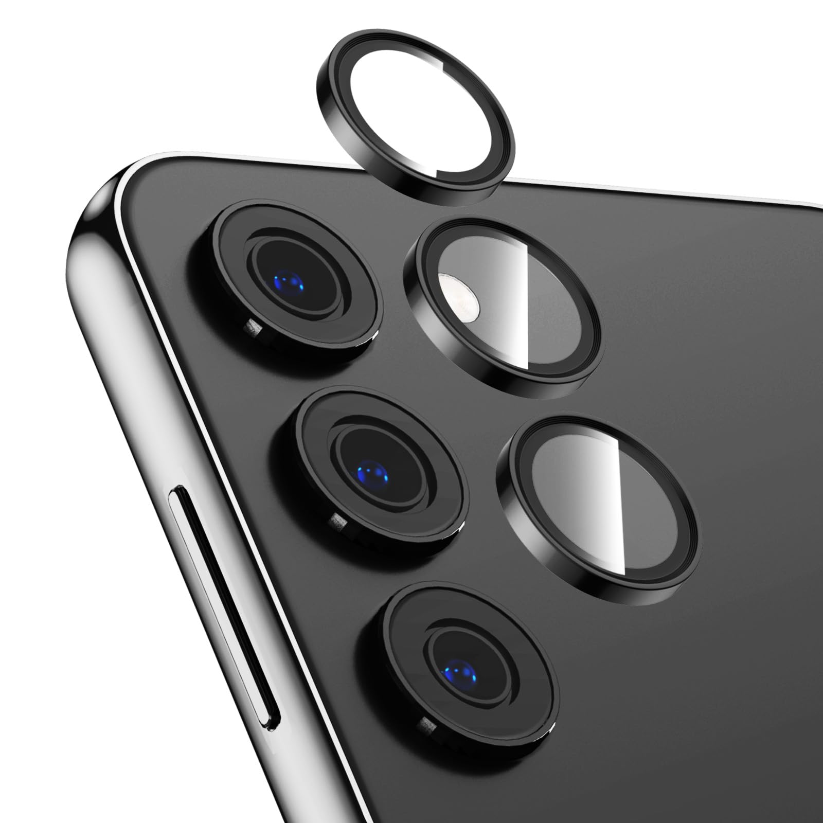 2-Pack 9H Hardness Auto-Alignment HD Camera Lens Protector for Samsung Galaxy S24 - Metal Ring Back Screen Camera Cover Film, Scratch-Resistant, Case Friendly (Black) - Perfect for Outdoor Activities & Travel Protection