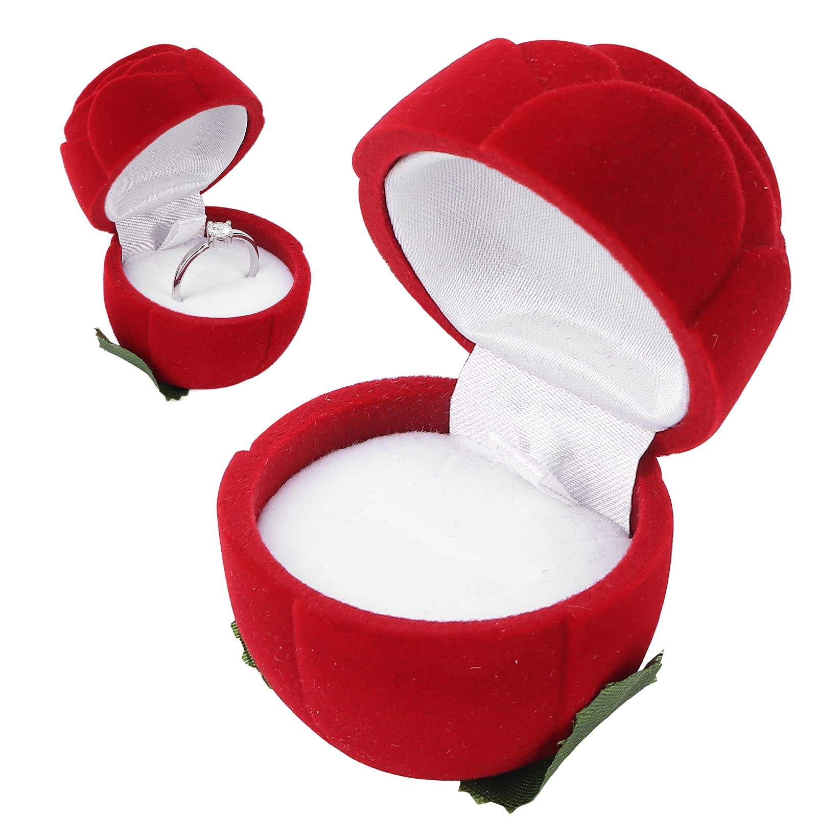 Flocked Rose-Shaped Wedding Ring Box - Small Portable Jewelry Gift Box for Earrings, Necklaces & Rings - Perfect for Anniversaries, Valentine's Day & Birthdays - Elegant Proposal & Wedding Accessory
