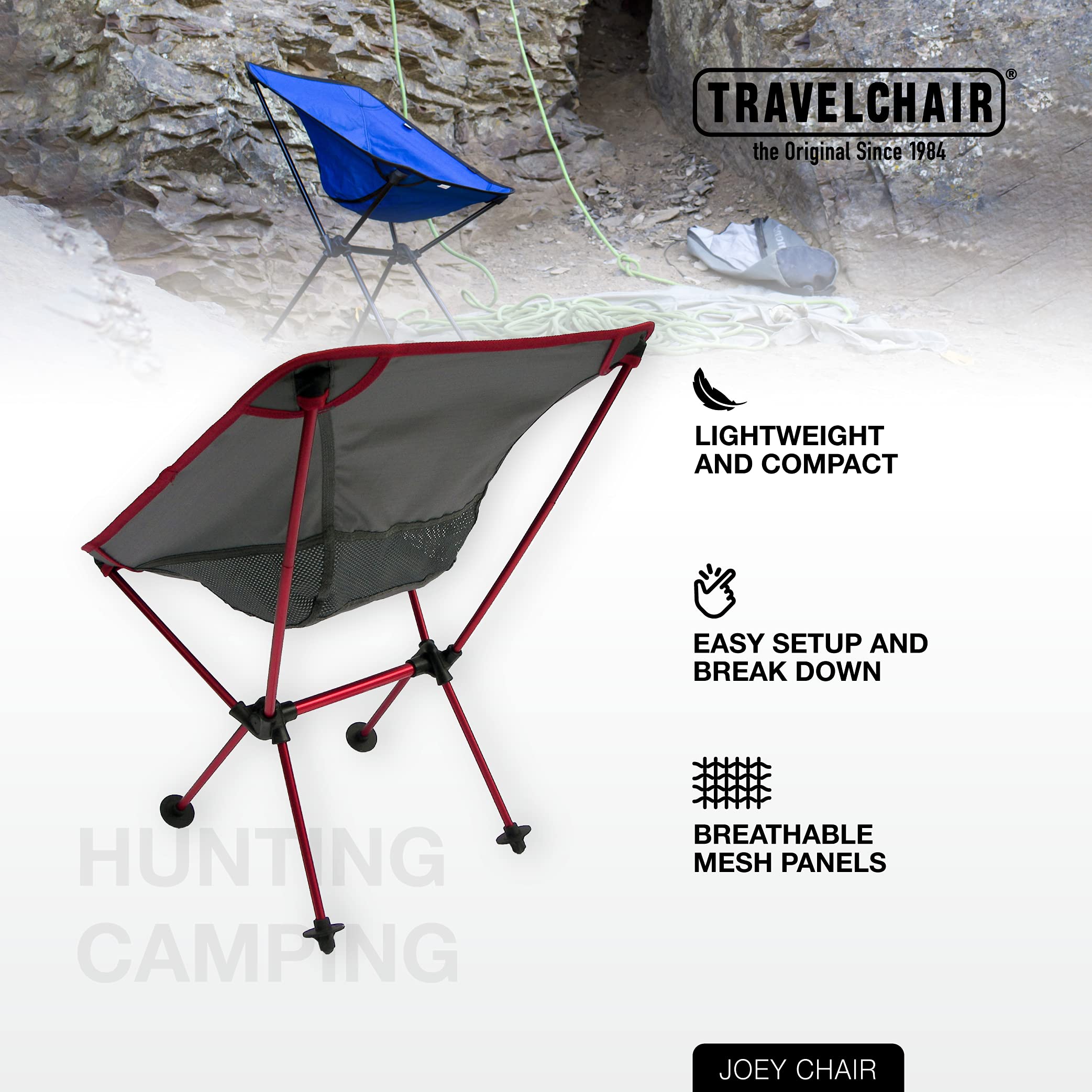 Joey Chair - Lightweight Folding Camping Chair for Outdoor Adventures | Portable, Stable & Collapsible | Perfect for Hiking, Backpacking, Beach, Lawn & Sports | Red Outdoor Furniture