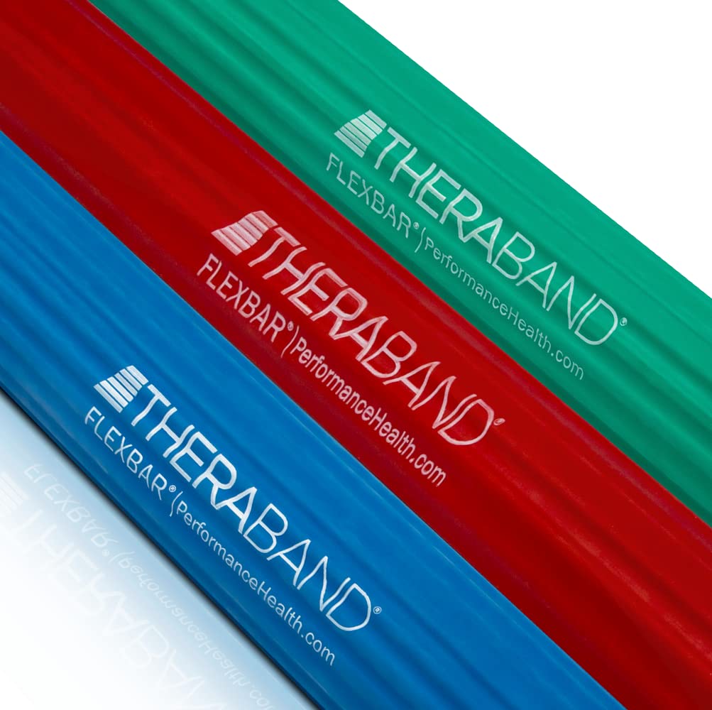 THERABAND FlexBar Resistance Bar for Tennis Elbow & Golfers Elbow - 3 Pack (Light/Medium/Heavy) with Red, Green, Blue Bars - Relieve Tendonitis Pain & Improve Grip Strength - Perfect for Physical Therapy, Rehabilitation & Sports Training