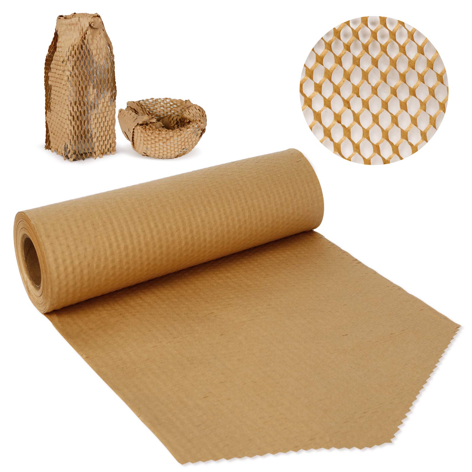 Eco-Friendly Honeycomb Kraft Packaging Paper Roll - 12”x131’ Cushioning Wrap for Shipping, Moving & Gift Wrapping | Sustainable Protective Packaging Material for Fragile Items, Ecommerce & Home Storage