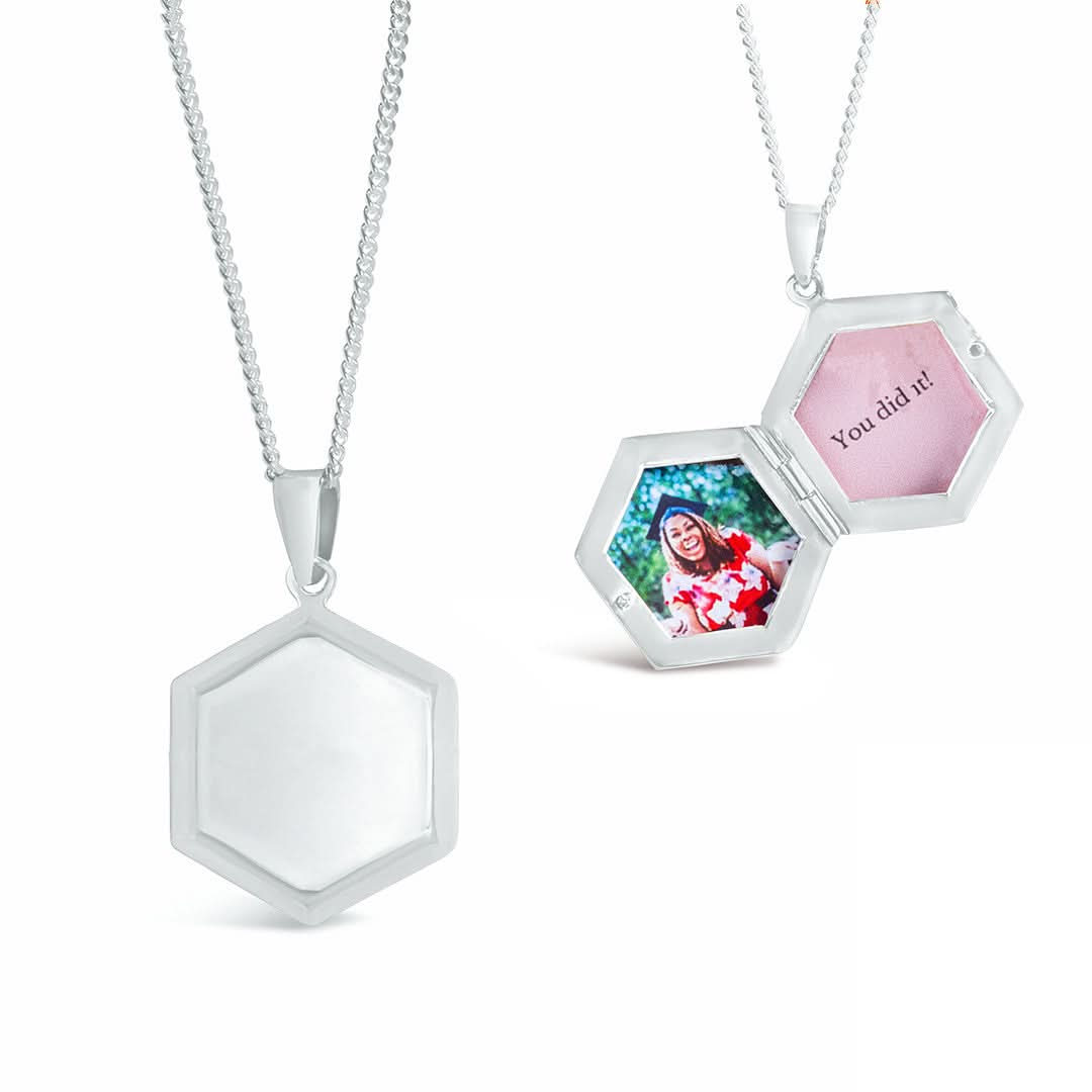 Hexagon Locket Necklace - 14K White Gold Pendant for Women, Elegant Geometric Jewelry Gift for Her - Perfect for Anniversaries, Weddings & Special Occasions