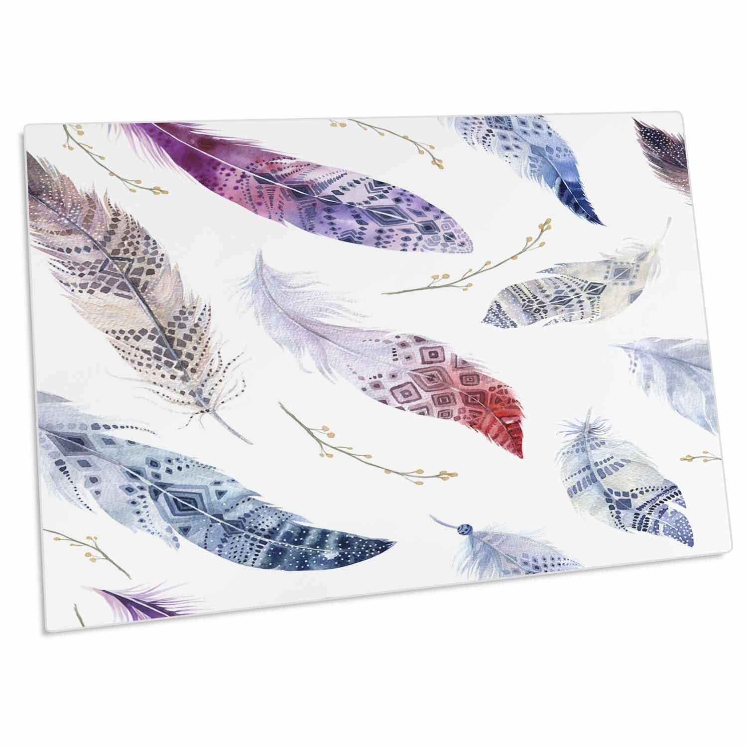 3D Rose Tribal Watercolor Feathers Pattern Desk Pad Place Mats Set of 4 - Non-Slip Heat Resistant Table Protector for Dining, Office, Home Decor (dpd-252992-1) - Perfect for Dinner Parties, Workstations & Kitchen Countertops
