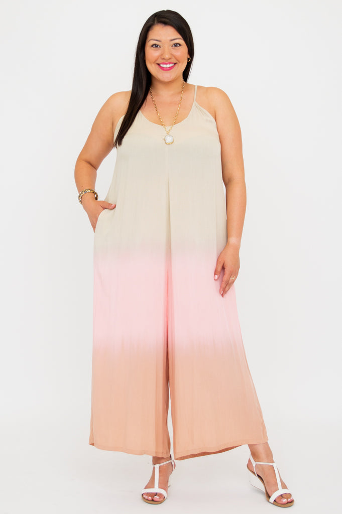 Ender Jumpsuit - Tan Dip Dye Women's Romper | Stylish Casual Outfit for Summer, Beach, and Outdoor Activities
