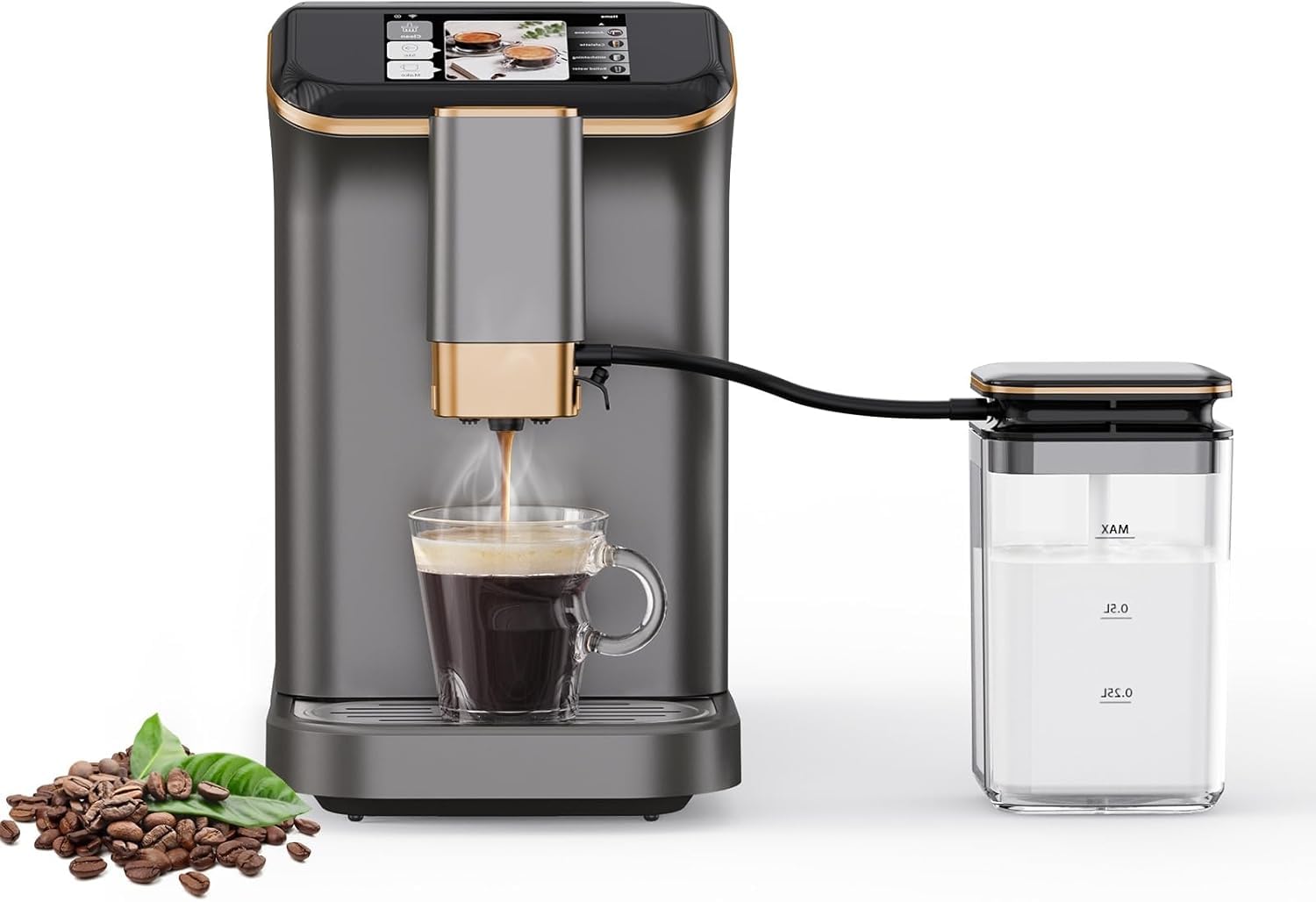 20 Bar Semi-Automatic Espresso Machine with Built-in Grinder & Milk Frother - 95oz Removable Water Tank (Grey/Gold) - Professional Coffee Maker for Home Baristas & Coffee Lovers - Perfect for Espresso, Cappuccino & Latte Making at Home
