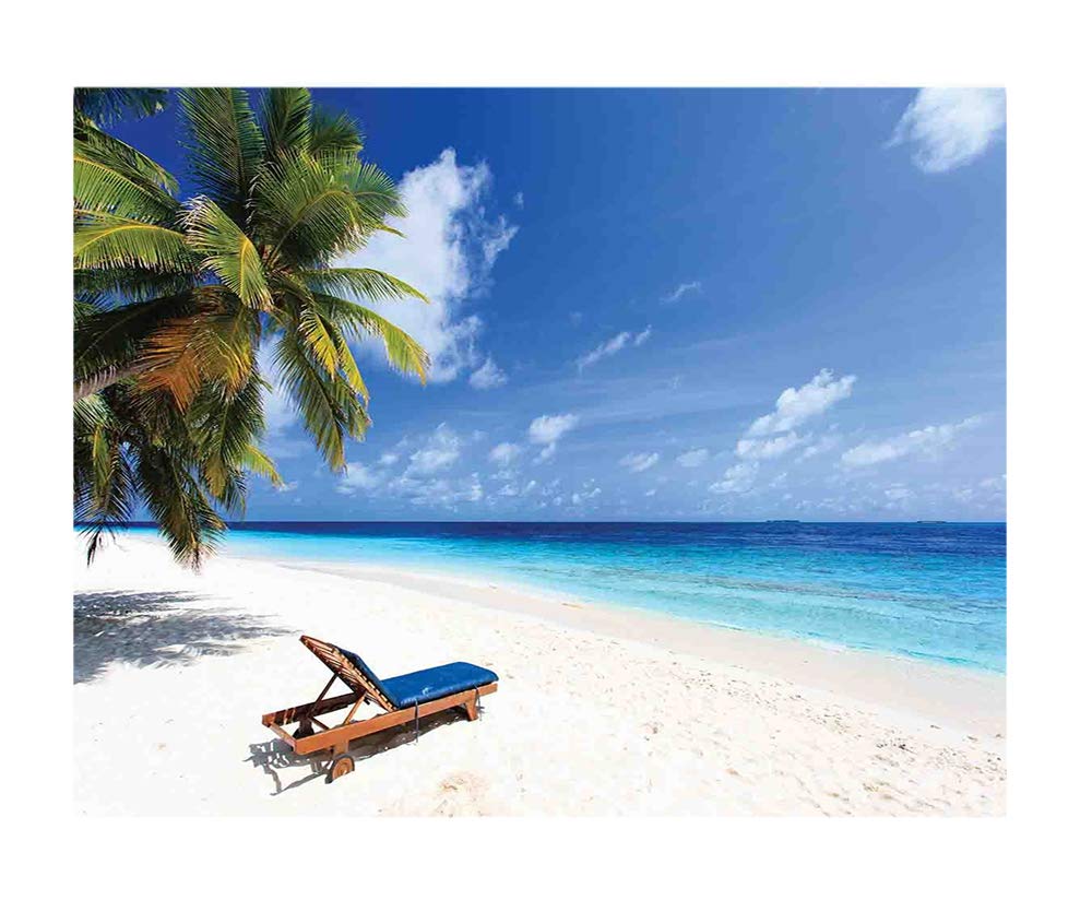 100x100 Inches Tropical Beach Wall Mural - Peel and Stick Self-Adhesive Wallpaper with Palm Trees, Summer Chair & Sunny Travel Theme - Large Removable Wall Sticker for Home, Office, Bedroom or Living Room Decor