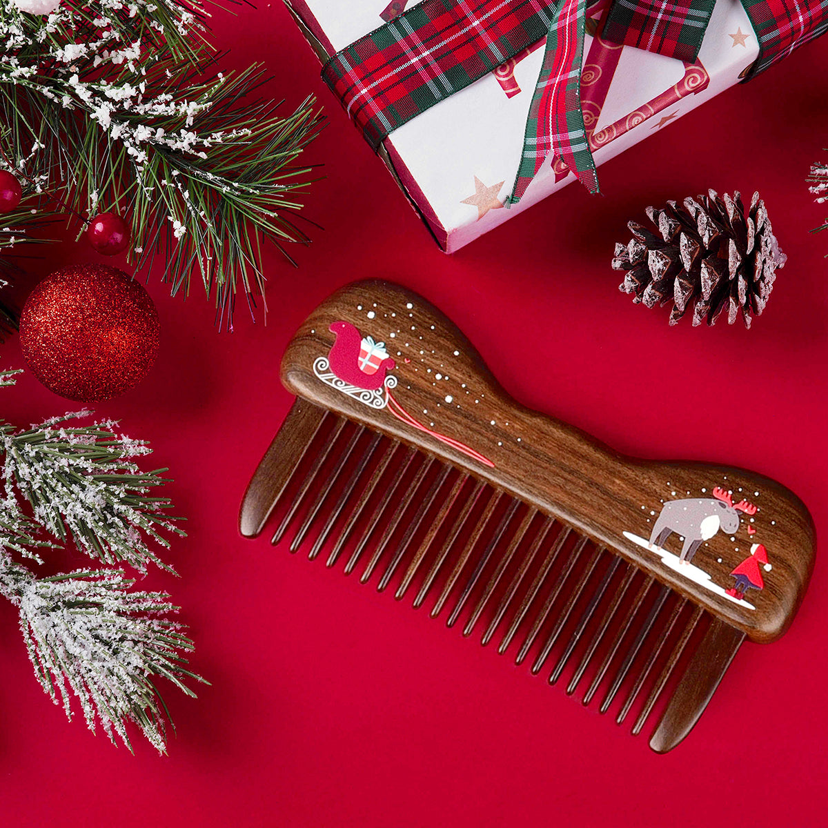 Elk Tooth Inlaid Wood Comb - Handmade Natural Wooden Hair Comb for Men & Women - Perfect for Styling, Detangling, and Gifts - Ideal for Travel, Home, and Salon Use