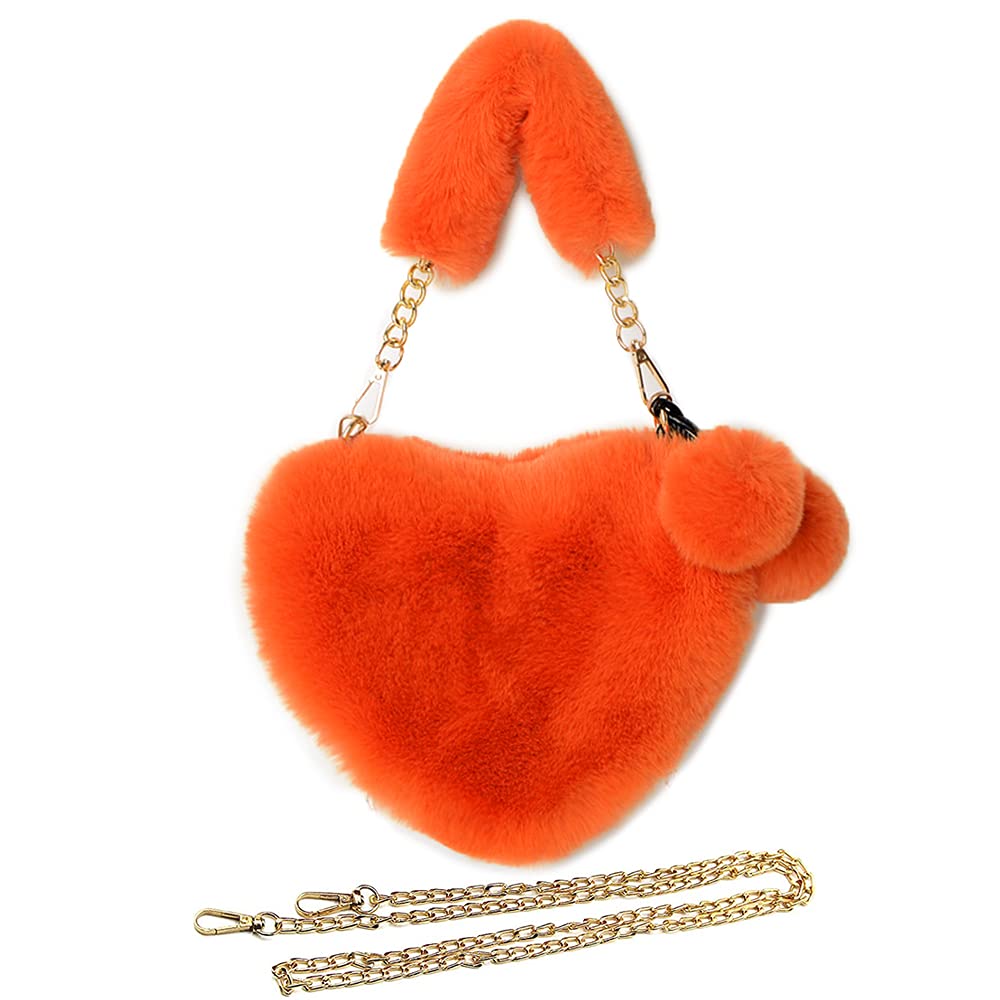 Rejolly Furry Heart Shaped Purse for Women & Girls - Soft Fluffy Faux Fur Small Shoulder Bag Clutch - Perfect for Parties, Date Nights & Casual Outings
