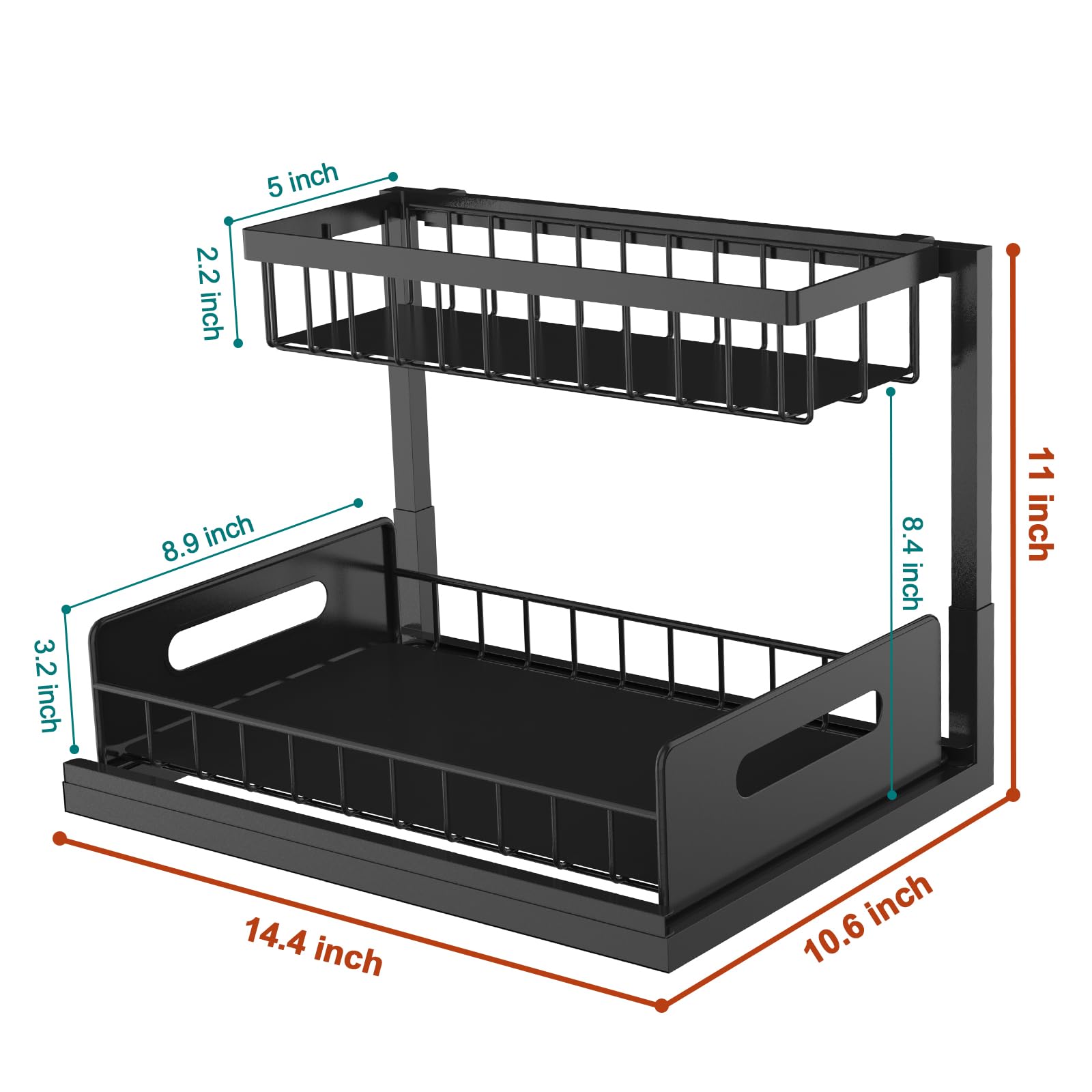 2-Tier Pull Out Under Sink Organizer - Sliding Cabinet Shelf for Kitchen & Bathroom Storage | Space-Saving Solution for Cleaning Supplies, Cosmetics & Toiletries