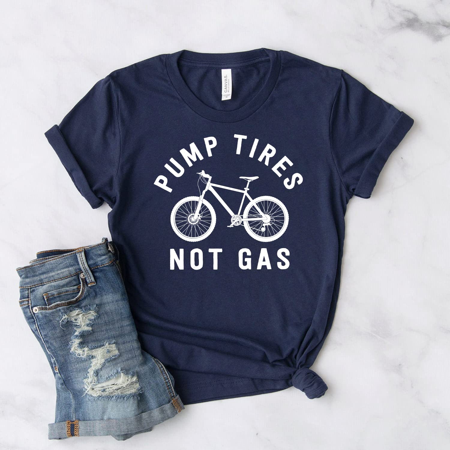 Premium Unisex Mountain Bike T-Shirt - Softstyle Comfort Tee for Cyclists - Funny 'Pump Tires Not Gas' Bicycle Gift - Perfect for Mountain Biking, Cycling Events & Outdoor Adventures