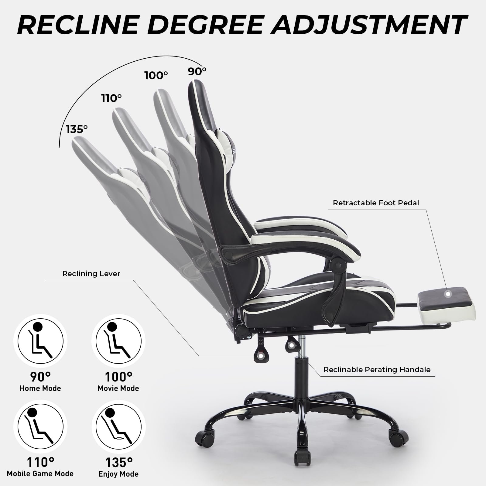 Premium Ergonomic Gaming Chair with Footrest & Massage - Adjustable High Back PU Leather Computer Desk Chair for Adults, Swivel Recliner Office Chair | Perfect for Esports, Streaming, Home Office & Video Gaming Sessions