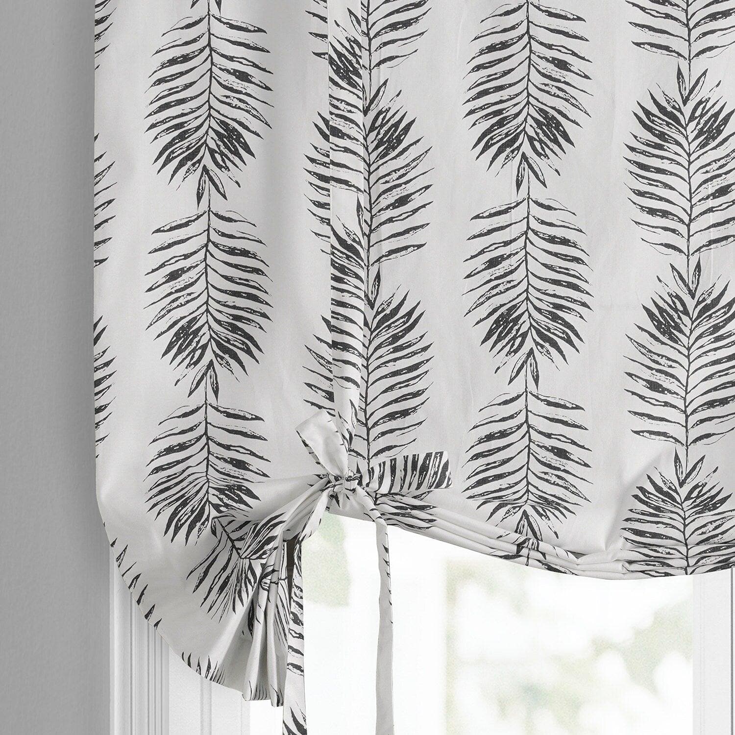 Sago Black Ink Floral Printed Cotton Room Darkening Tie Up Window Shade - Elegant Black Floral Curtain for Bedroom & Living Room, Light Blocking Window Treatment for Home Decor